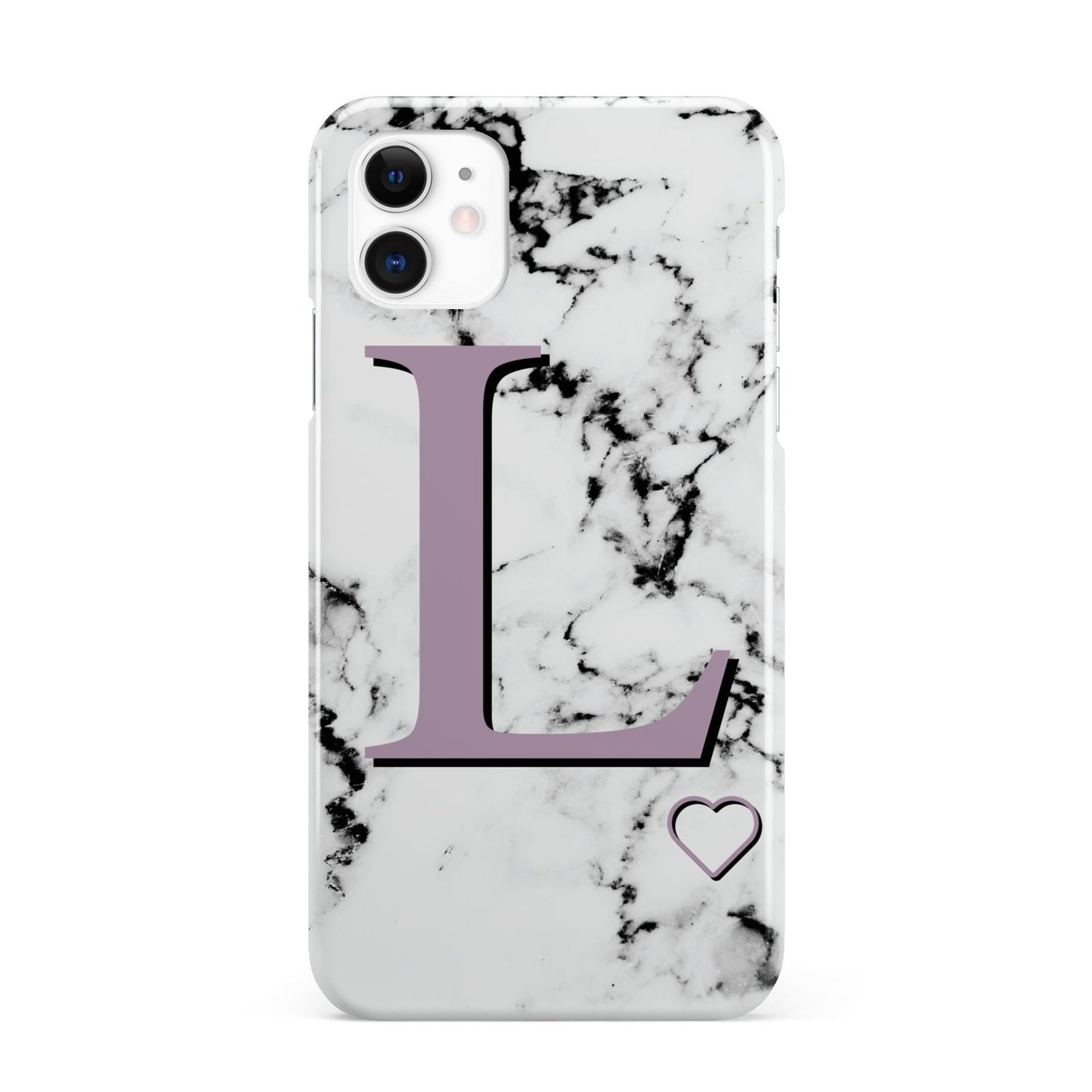 Personalised Purple Monogram Marble Heart iPhone 11 3D Snap Case