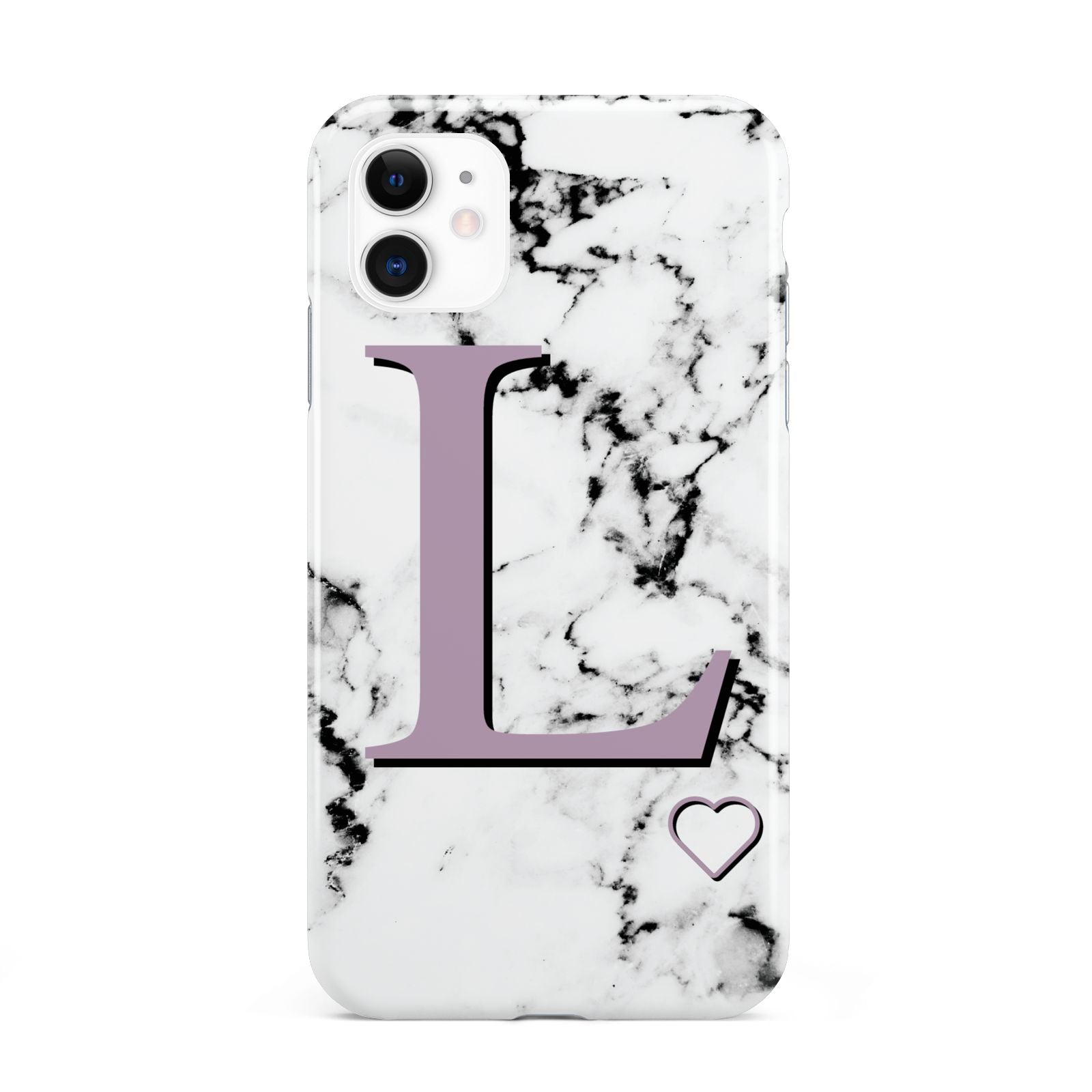 Personalised Purple Monogram Marble Heart iPhone 11 3D Tough Case