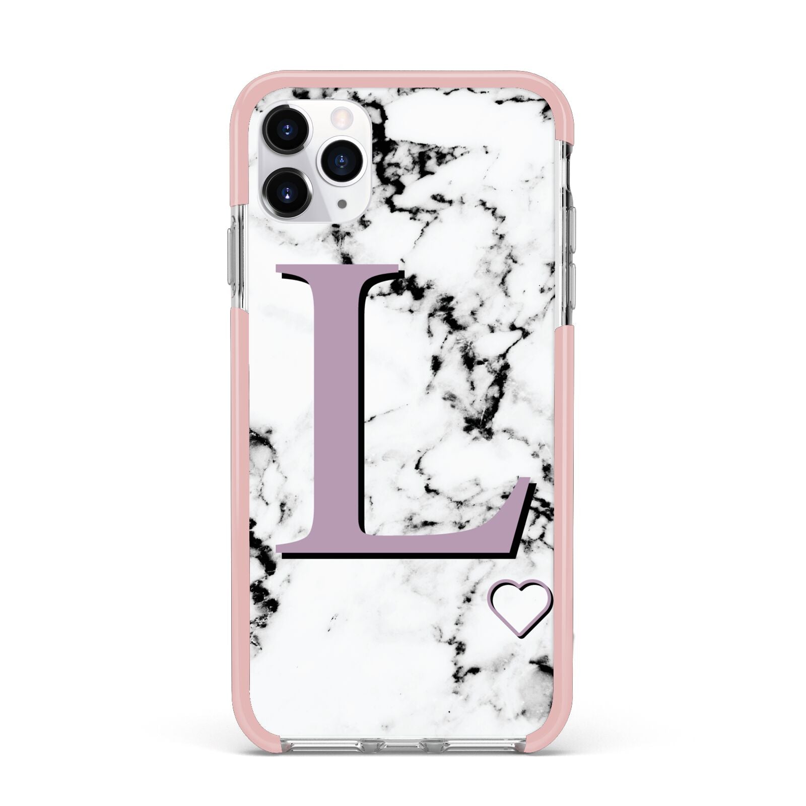 Personalised Purple Monogram Marble Heart iPhone 11 Pro Max Impact Pink Edge Case