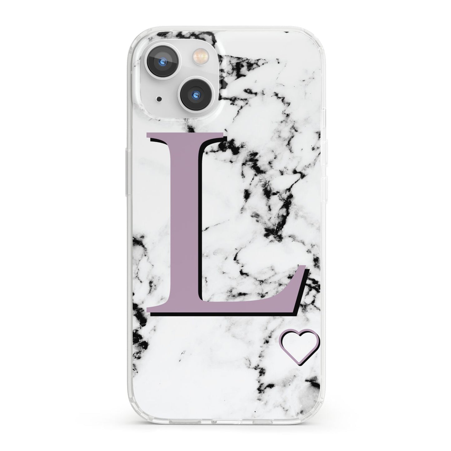 Personalised Purple Monogram Marble Heart iPhone 13 Clear Bumper Case