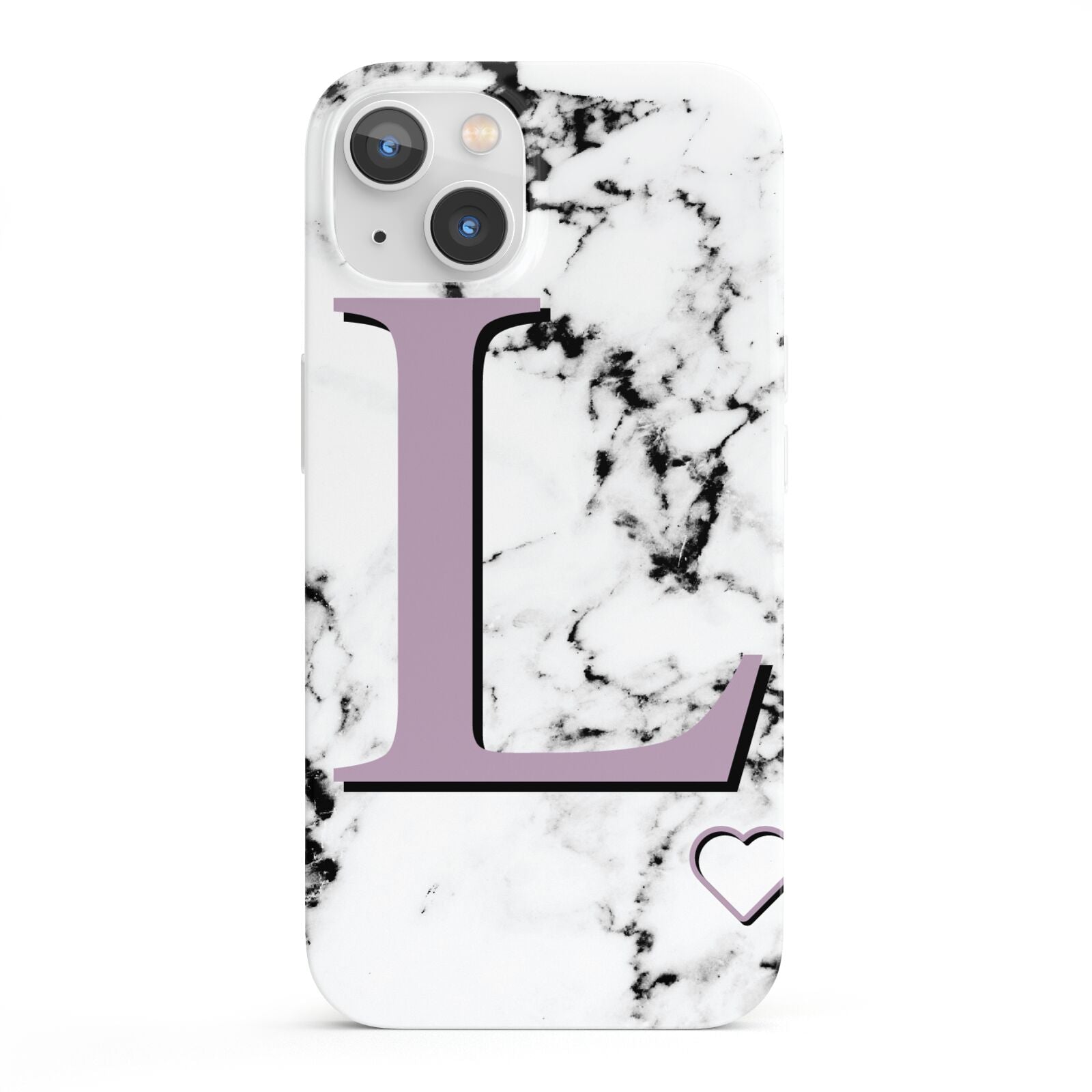 Personalised Purple Monogram Marble Heart iPhone 13 Full Wrap 3D Snap Case