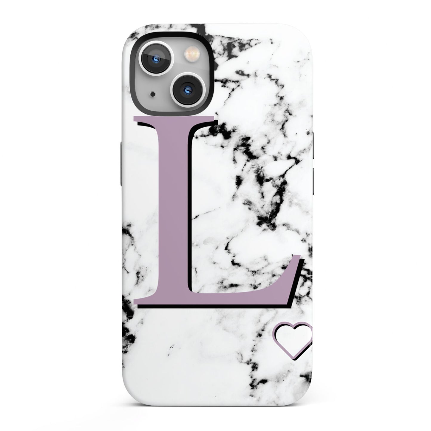 Personalised Purple Monogram Marble Heart iPhone 13 Full Wrap 3D Tough Case