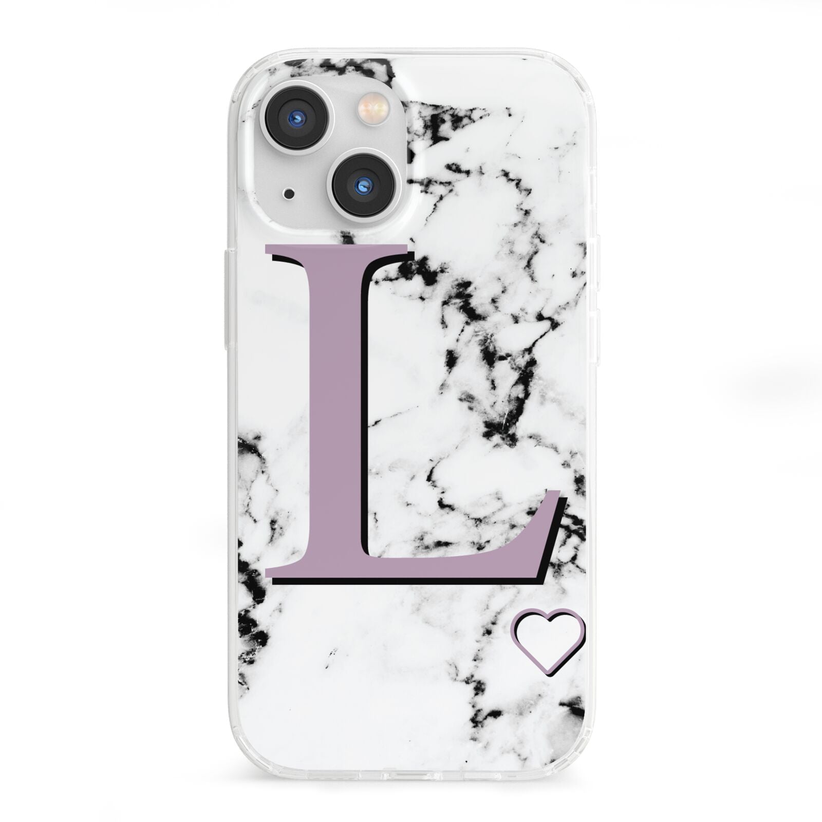 Personalised Purple Monogram Marble Heart iPhone 13 Mini Clear Bumper Case