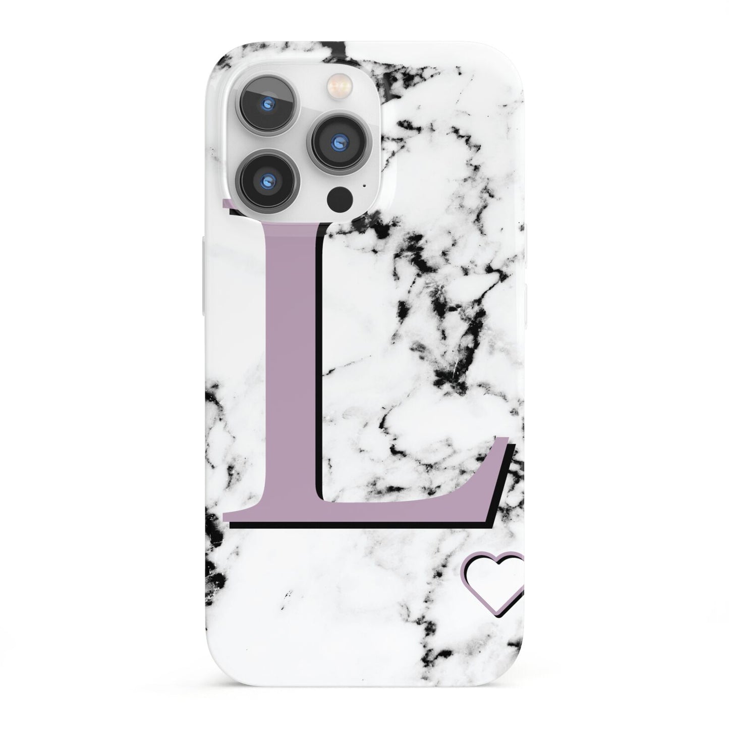 Personalised Purple Monogram Marble Heart iPhone 13 Pro Full Wrap 3D Snap Case