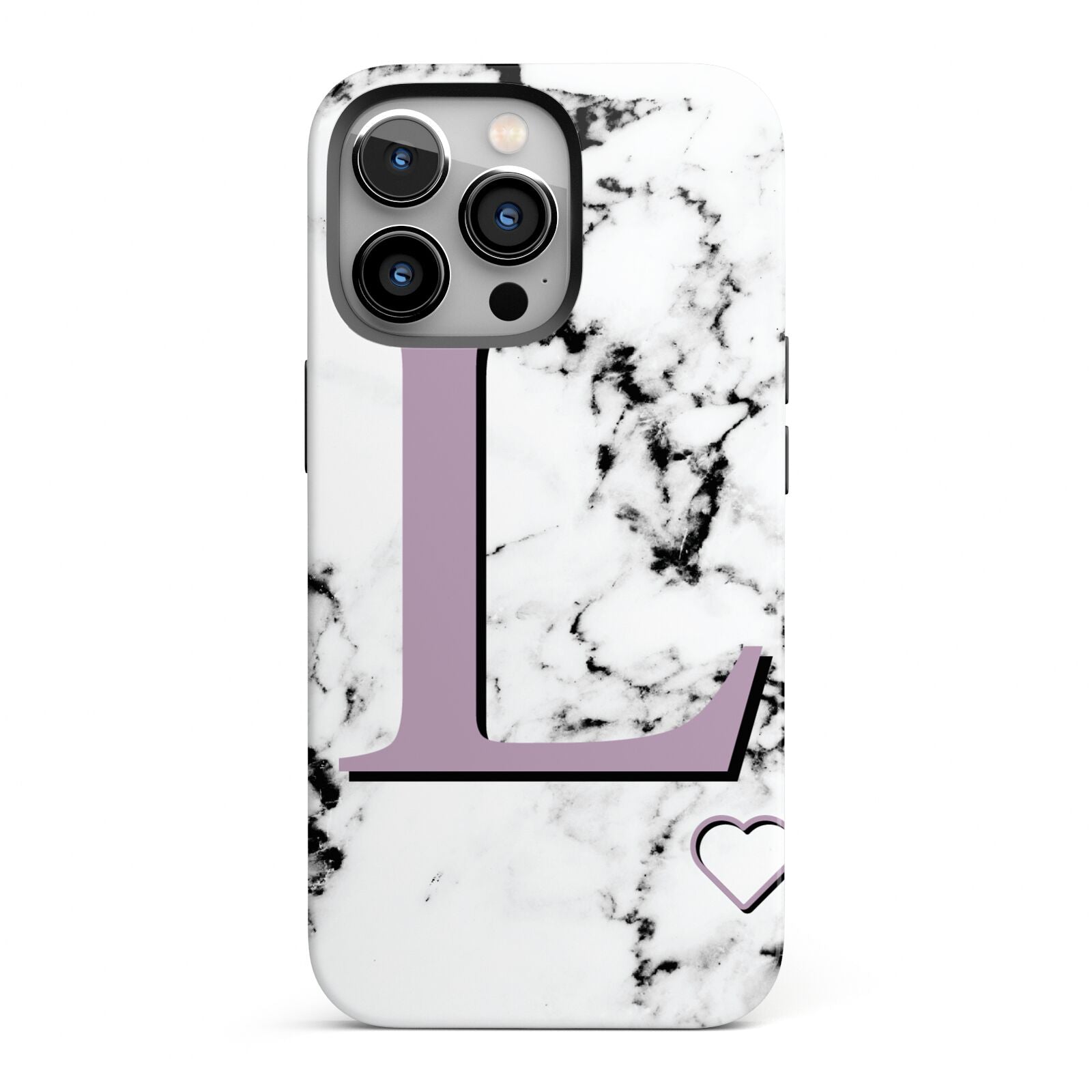 Personalised Purple Monogram Marble Heart iPhone 13 Pro Full Wrap 3D Tough Case