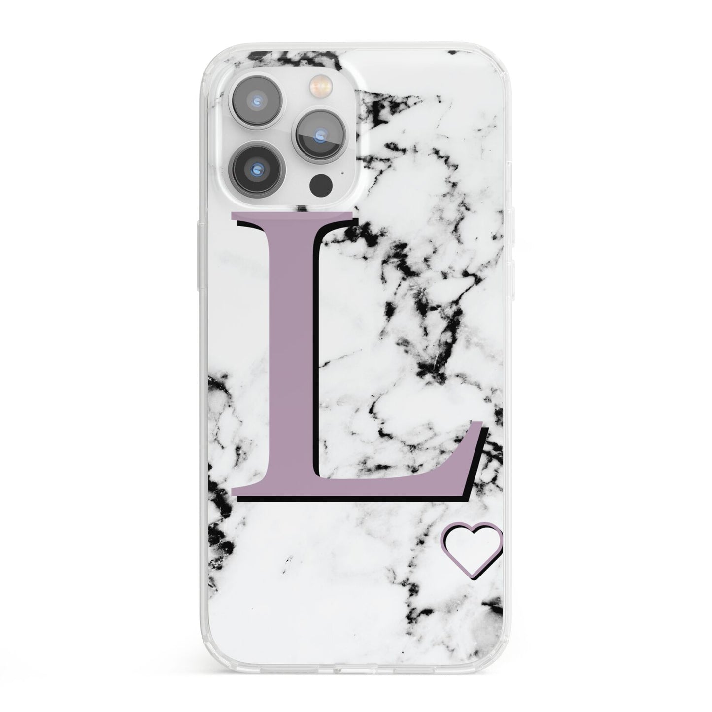 Personalised Purple Monogram Marble Heart iPhone 13 Pro Max Clear Bumper Case