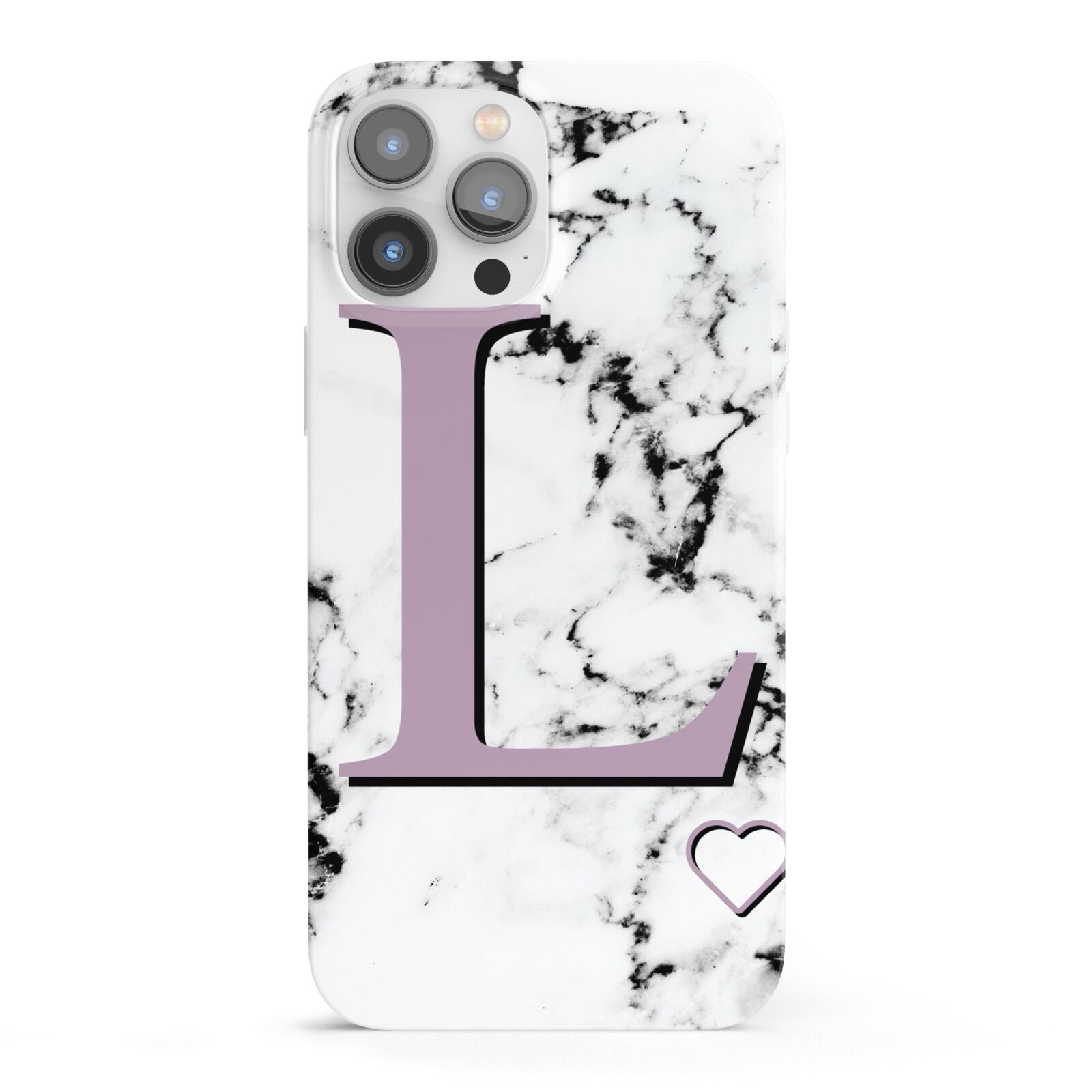 Personalised Purple Monogram Marble Heart iPhone 13 Pro Max Full Wrap 3D Snap Case