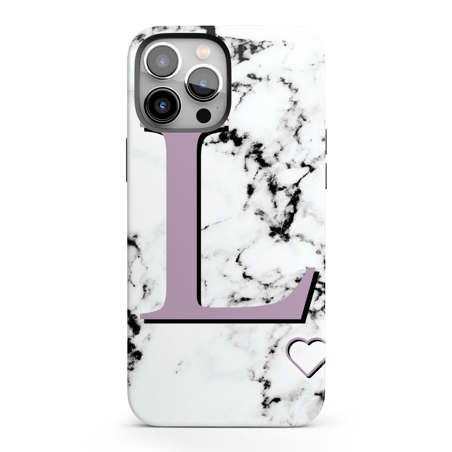 Personalised Purple Monogram Marble Heart iPhone 13 Pro Max Full Wrap 3D Tough Case