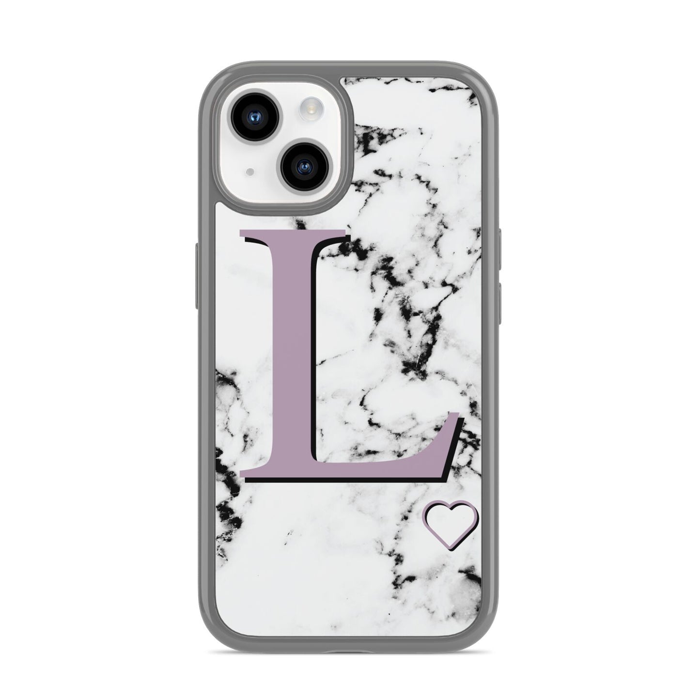 Personalised Purple Monogram Marble Heart iPhone 14 Clear Tough Case Starlight