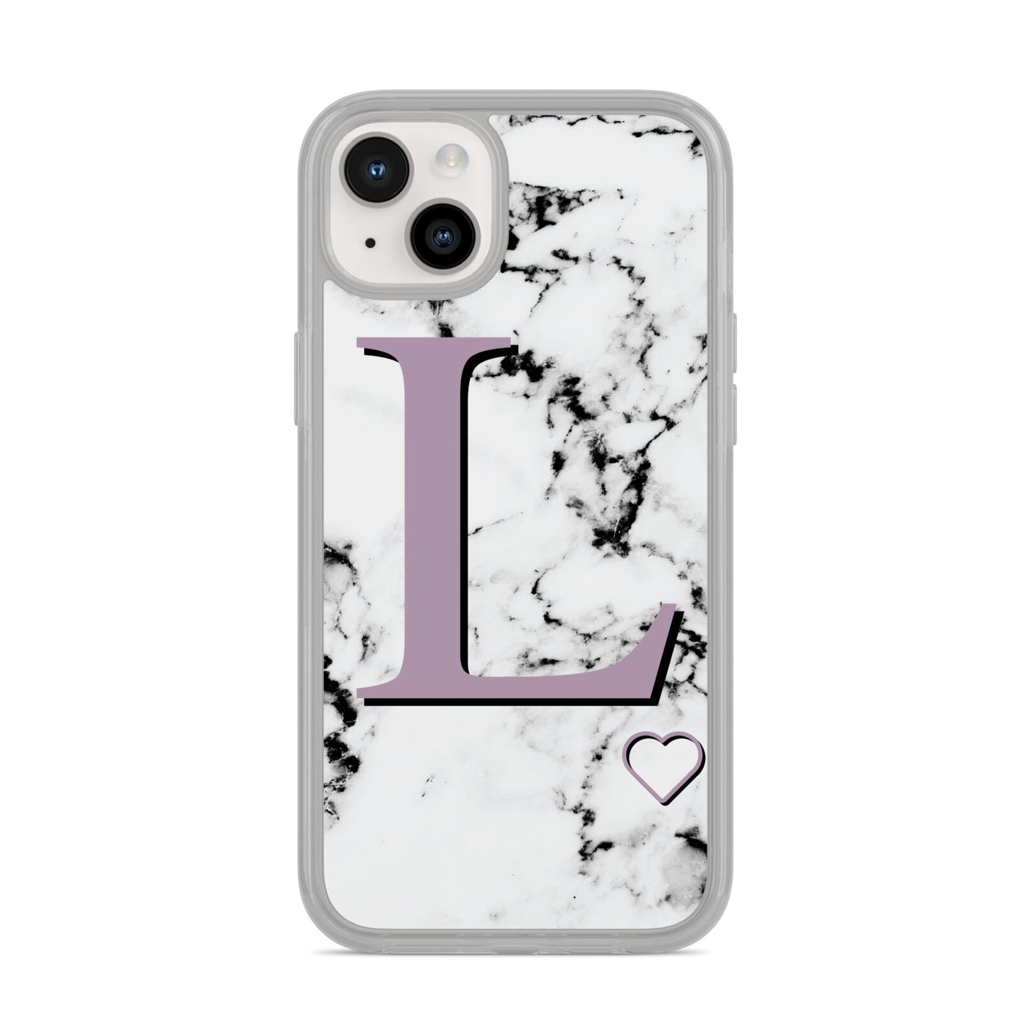 Personalised Purple Monogram Marble Heart iPhone 14 Plus Clear Tough Case Starlight