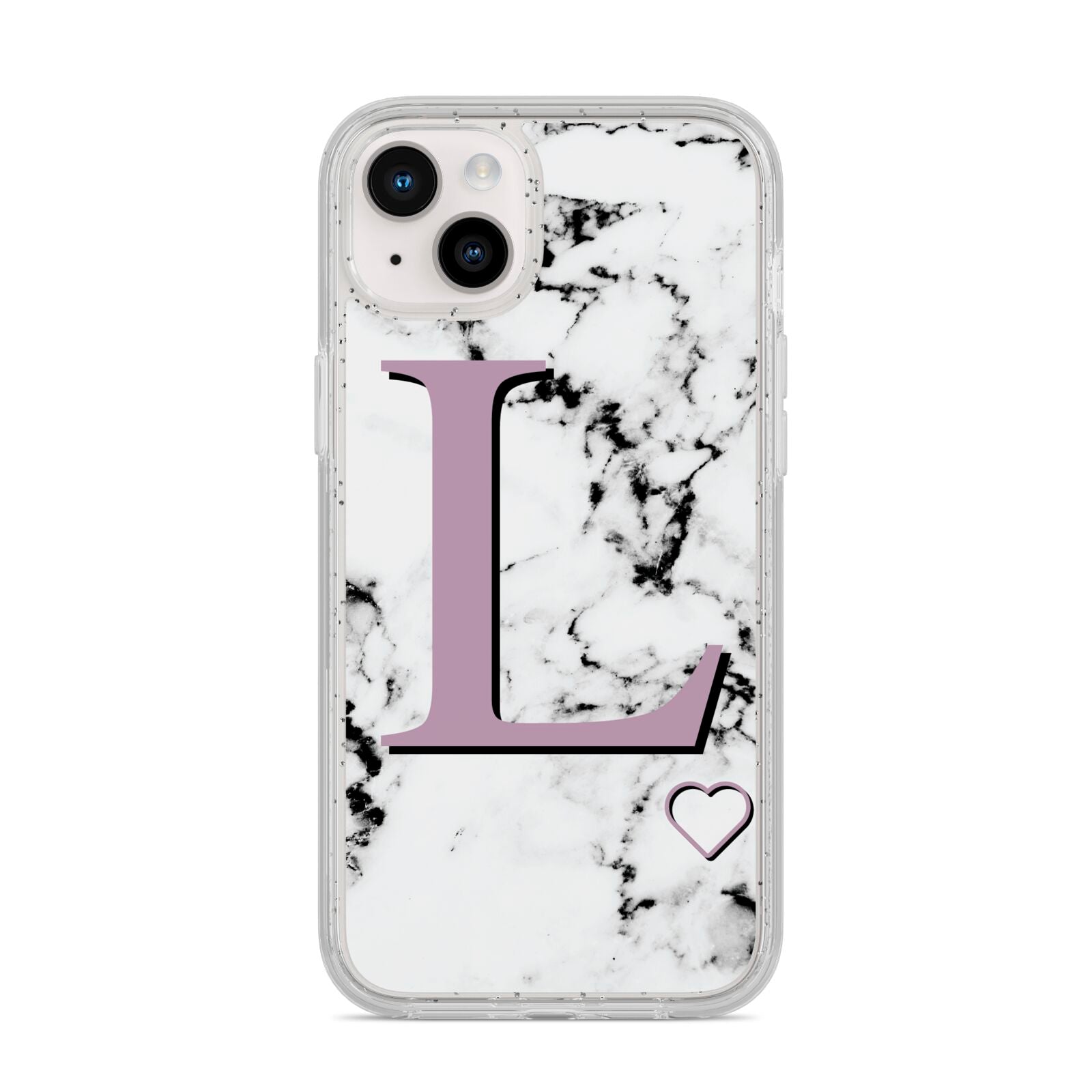 Personalised Purple Monogram Marble Heart iPhone 14 Plus Glitter Tough Case Starlight