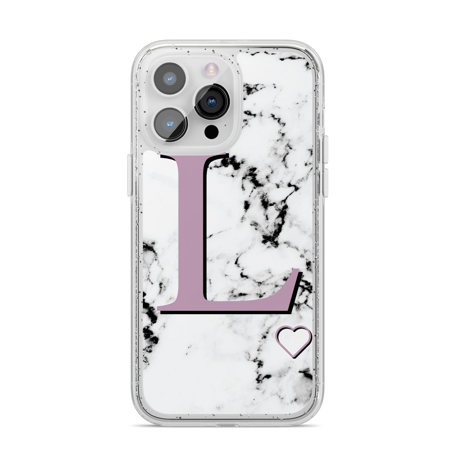 Personalised Purple Monogram Marble Heart iPhone 14 Pro Max Glitter Tough Case Silver