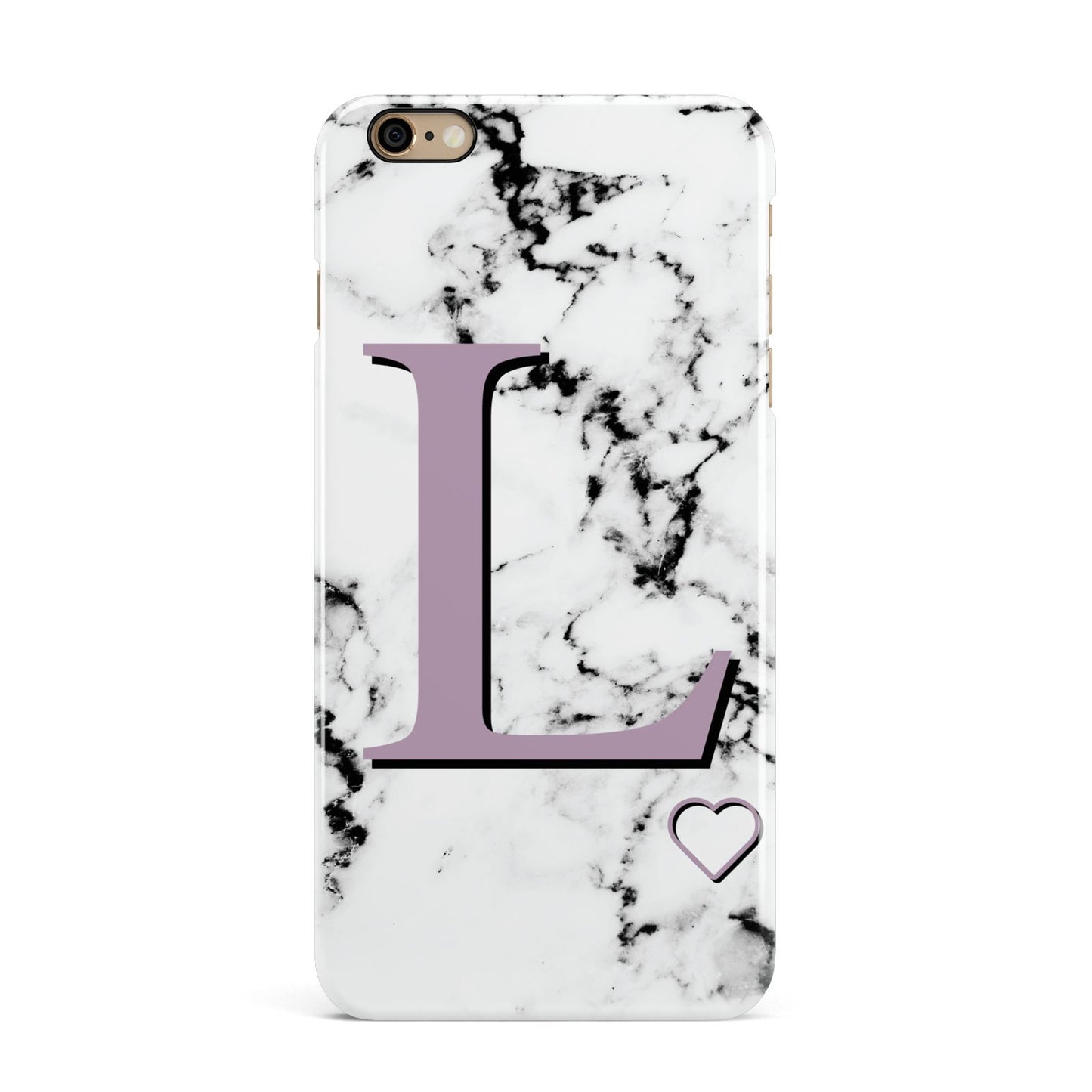 Personalised Purple Monogram Marble Heart iPhone 6 Plus 3D Snap Case on Gold Phone