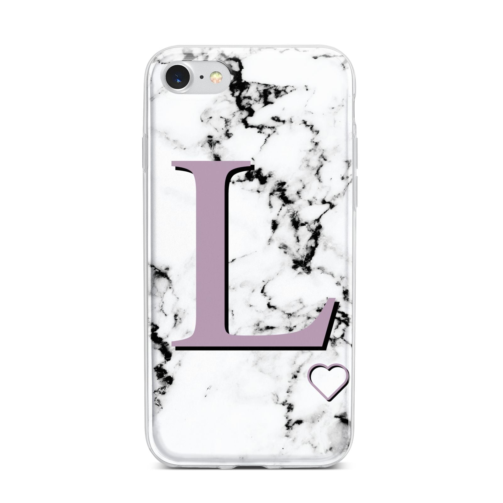 Personalised Purple Monogram Marble Heart iPhone 7 Bumper Case on Silver iPhone