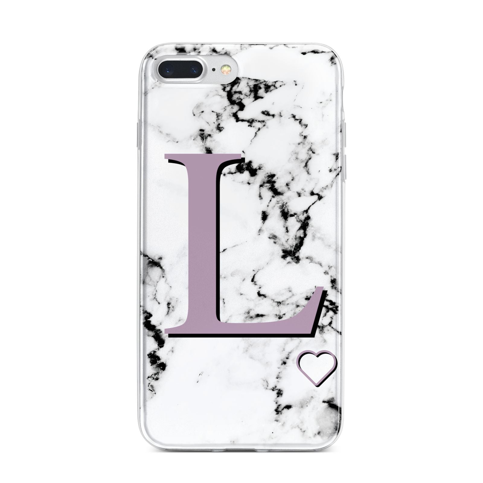 Personalised Purple Monogram Marble Heart iPhone 7 Plus Bumper Case on Silver iPhone