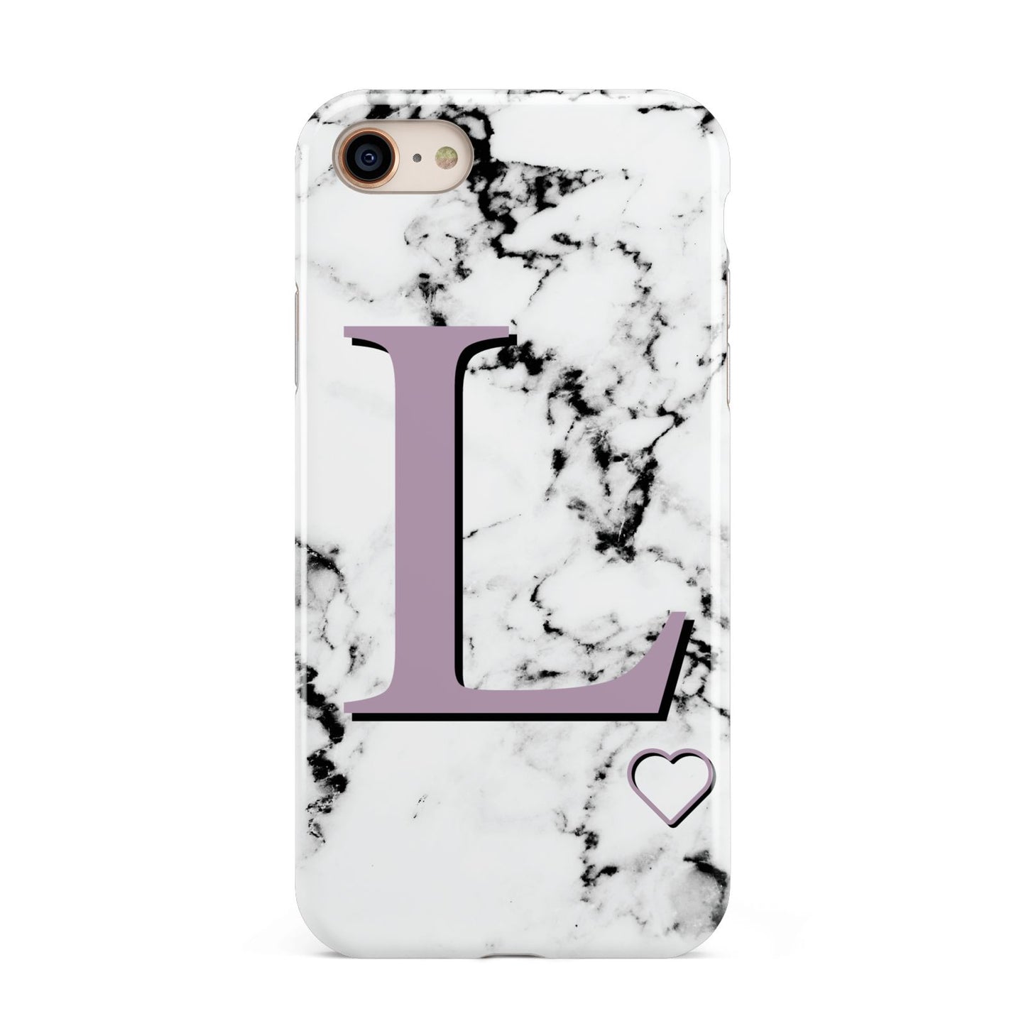 Personalised Purple Monogram Marble Heart iPhone 8 3D Tough Case on Gold Phone