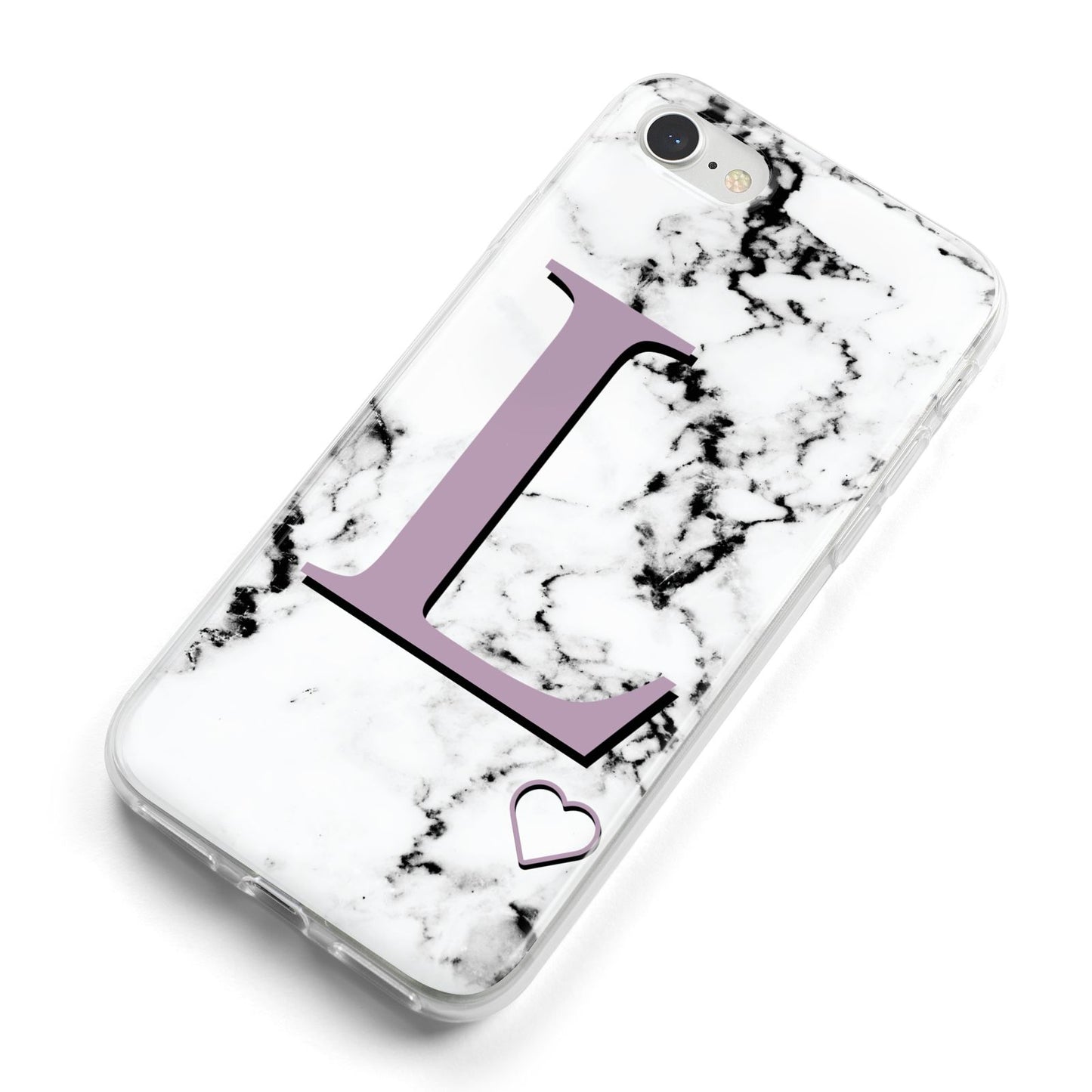 Personalised Purple Monogram Marble Heart iPhone 8 Bumper Case on Silver iPhone Alternative Image