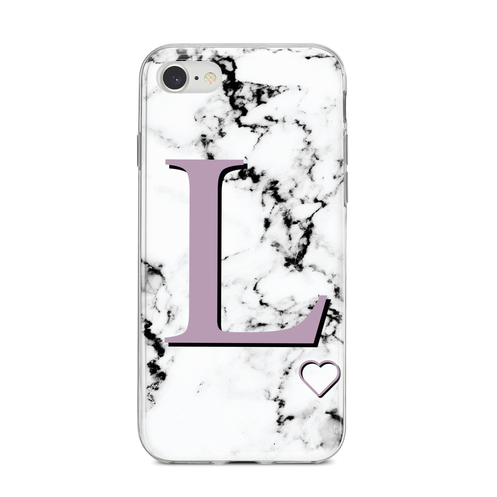 Personalised Purple Monogram Marble Heart iPhone 8 Bumper Case on Silver iPhone