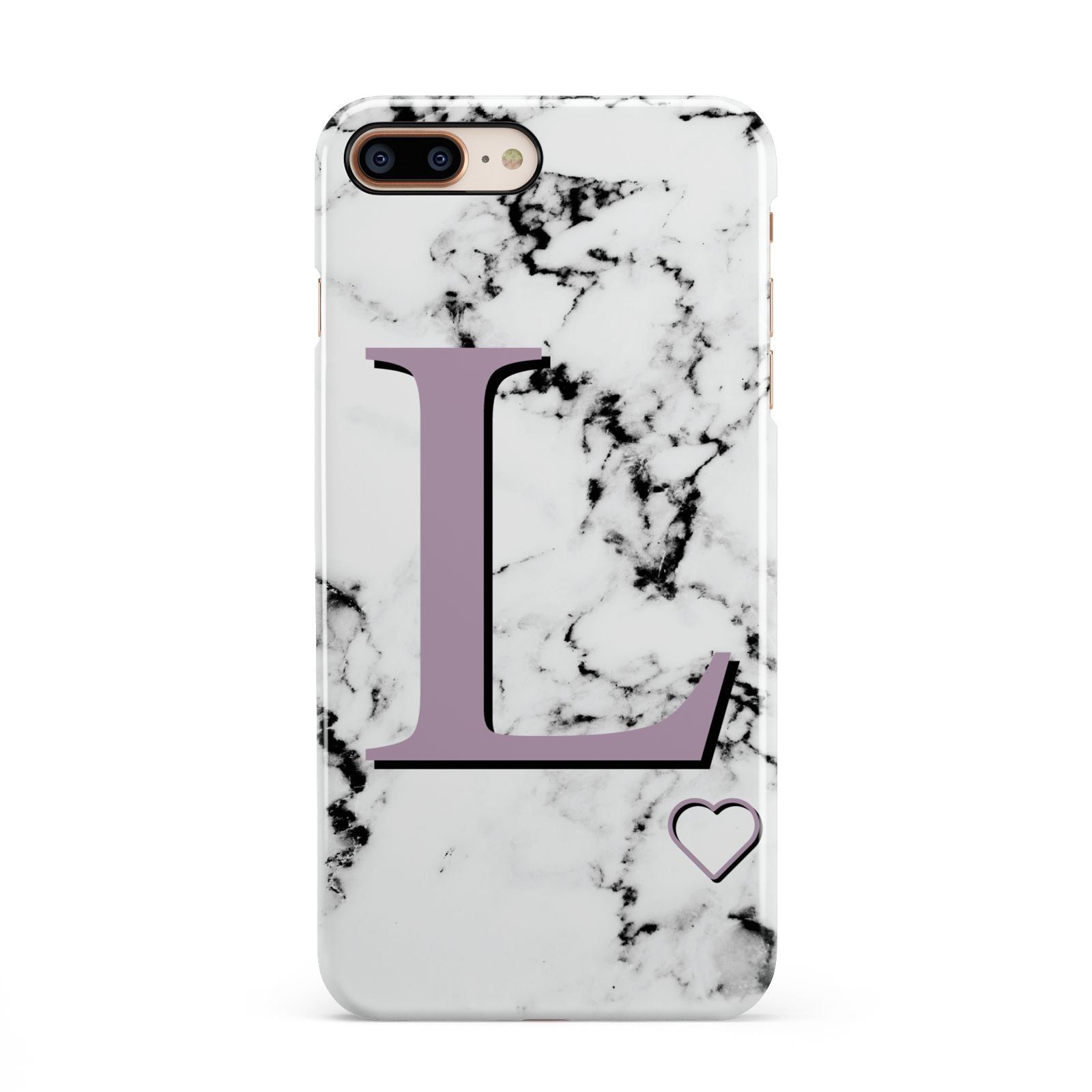 Personalised Purple Monogram Marble Heart iPhone 8 Plus 3D Snap Case on Gold Phone