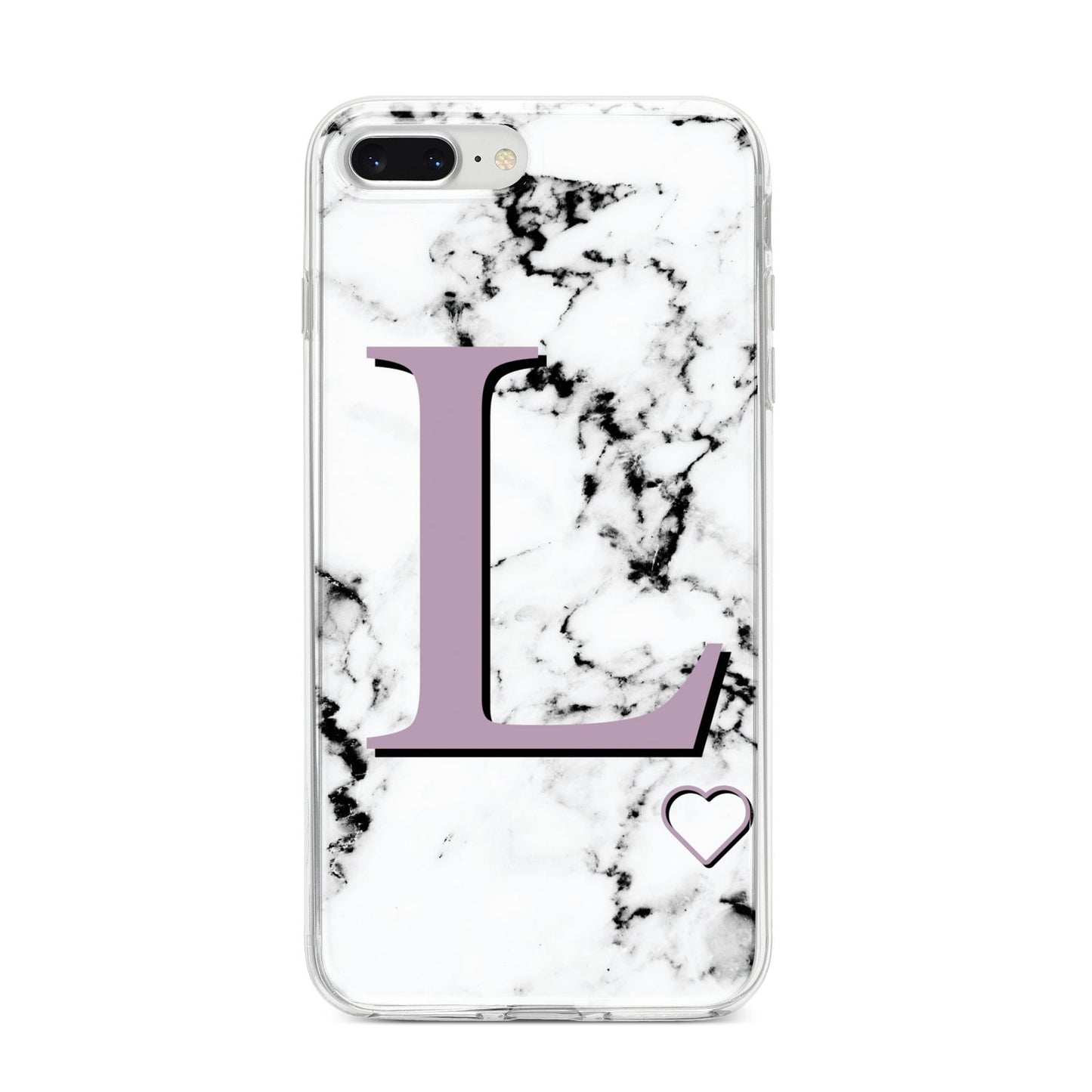 Personalised Purple Monogram Marble Heart iPhone 8 Plus Bumper Case on Silver iPhone