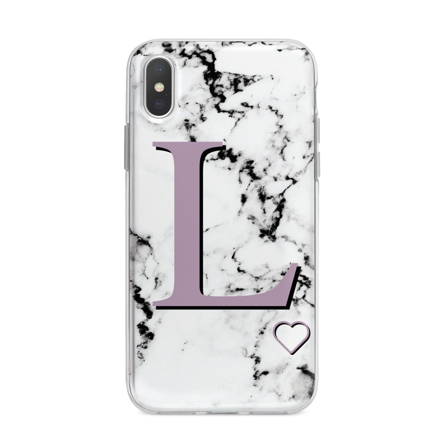 Personalised Purple Monogram Marble Heart iPhone X Bumper Case on Silver iPhone Alternative Image 1