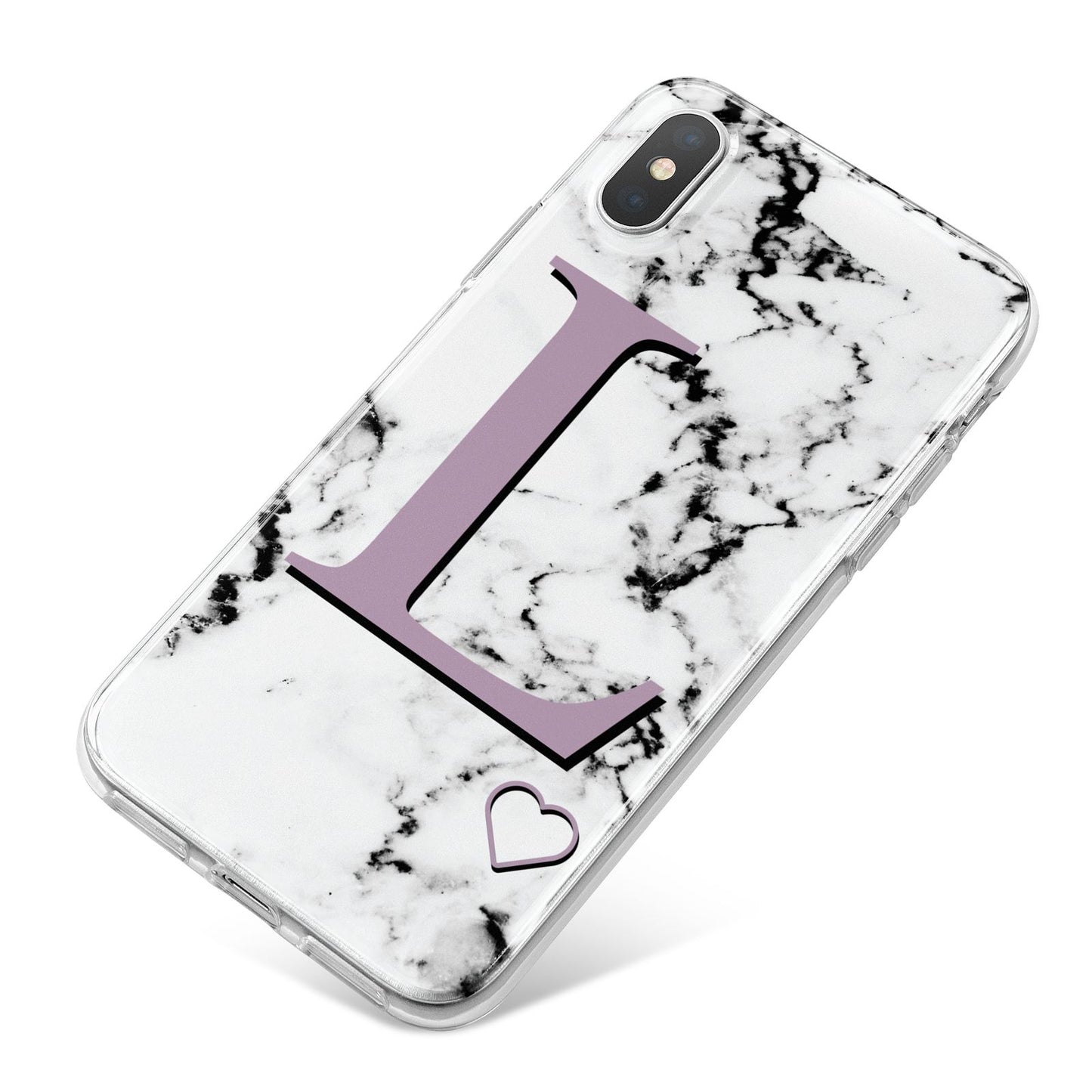 Personalised Purple Monogram Marble Heart iPhone X Bumper Case on Silver iPhone