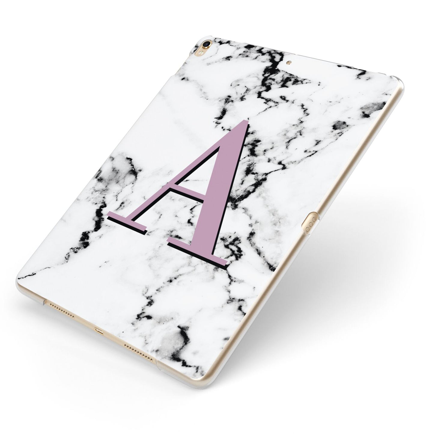 Personalised Purple Single Initial Marble Apple iPad Case on Gold iPad Side View