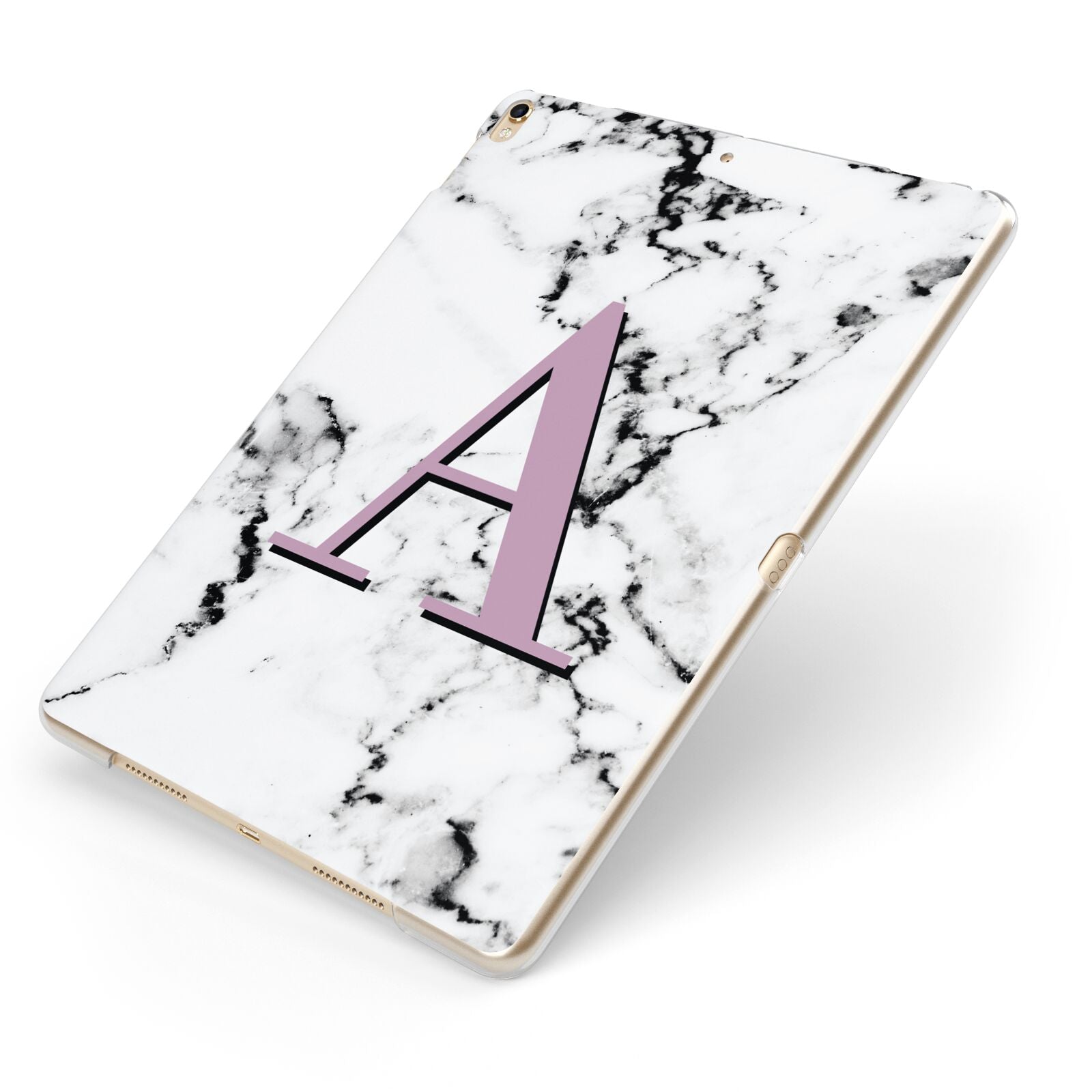 Personalised Purple Single Initial Marble Apple iPad Case on Gold iPad Side View