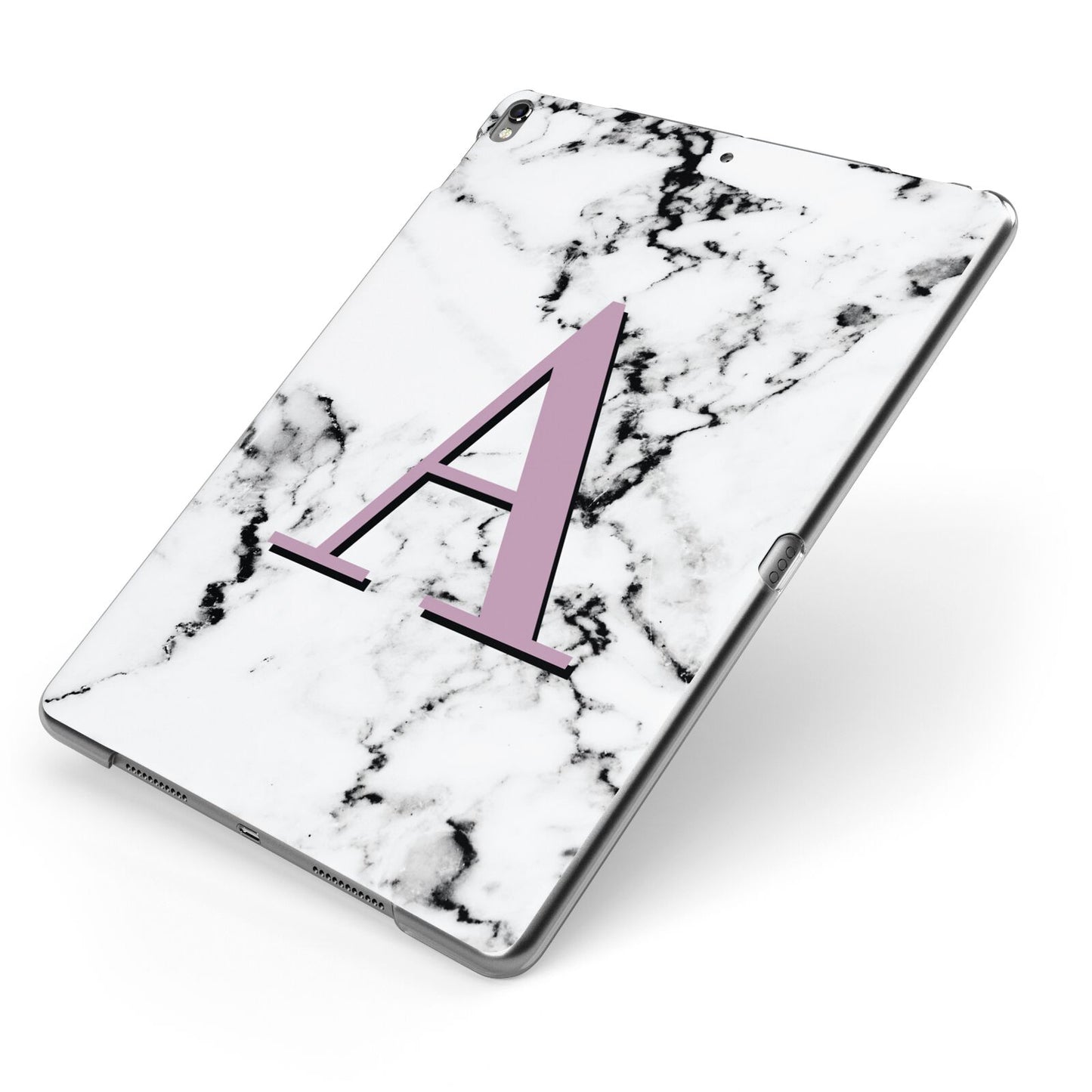 Personalised Purple Single Initial Marble Apple iPad Case on Grey iPad Side View