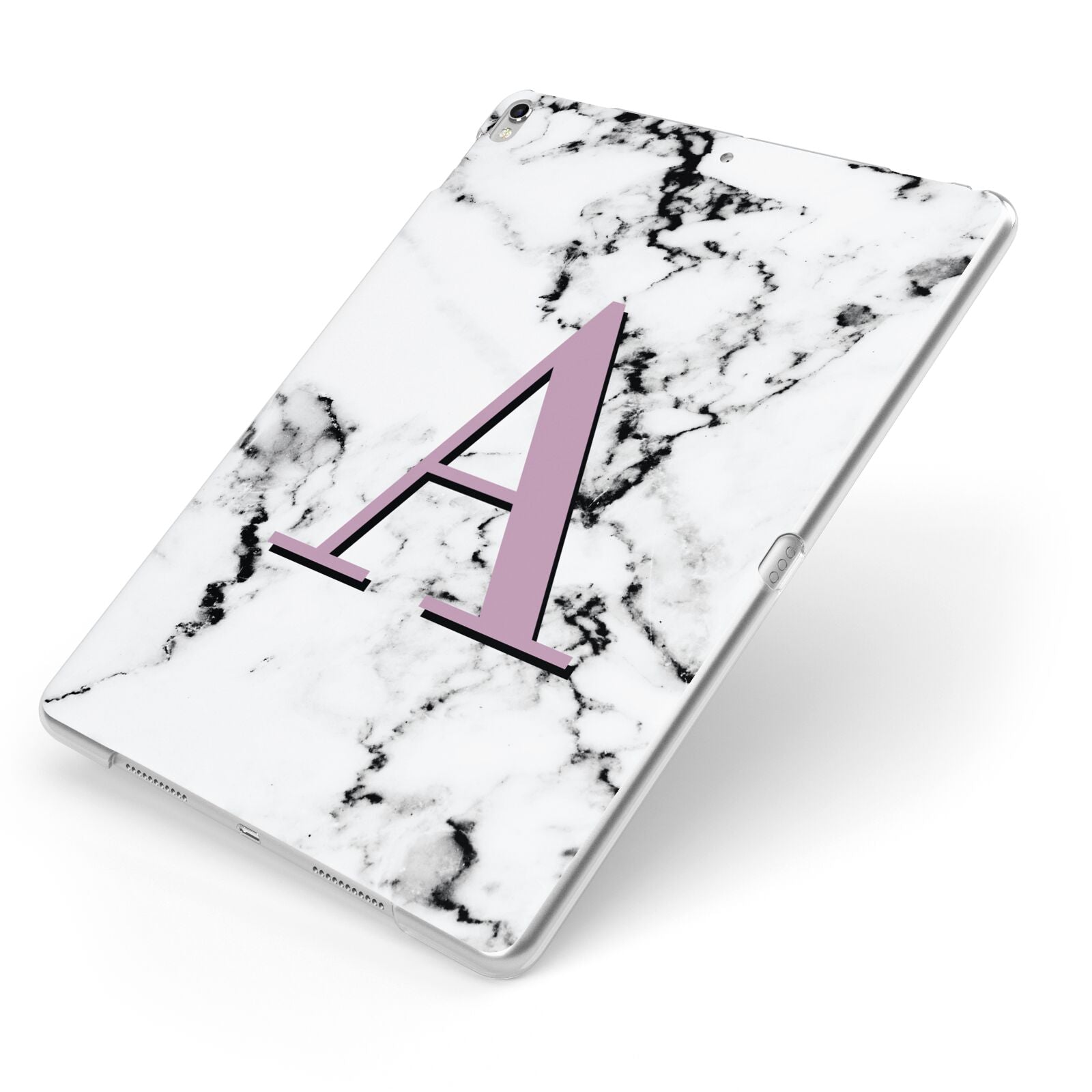 Personalised Purple Single Initial Marble Apple iPad Case on Silver iPad Side View