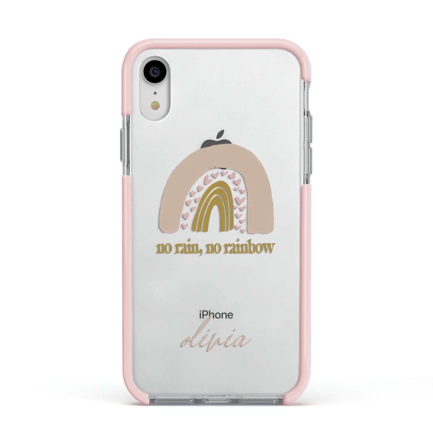 Personalised Rainbow Apple iPhone XR Impact Case Pink Edge on Silver Phone