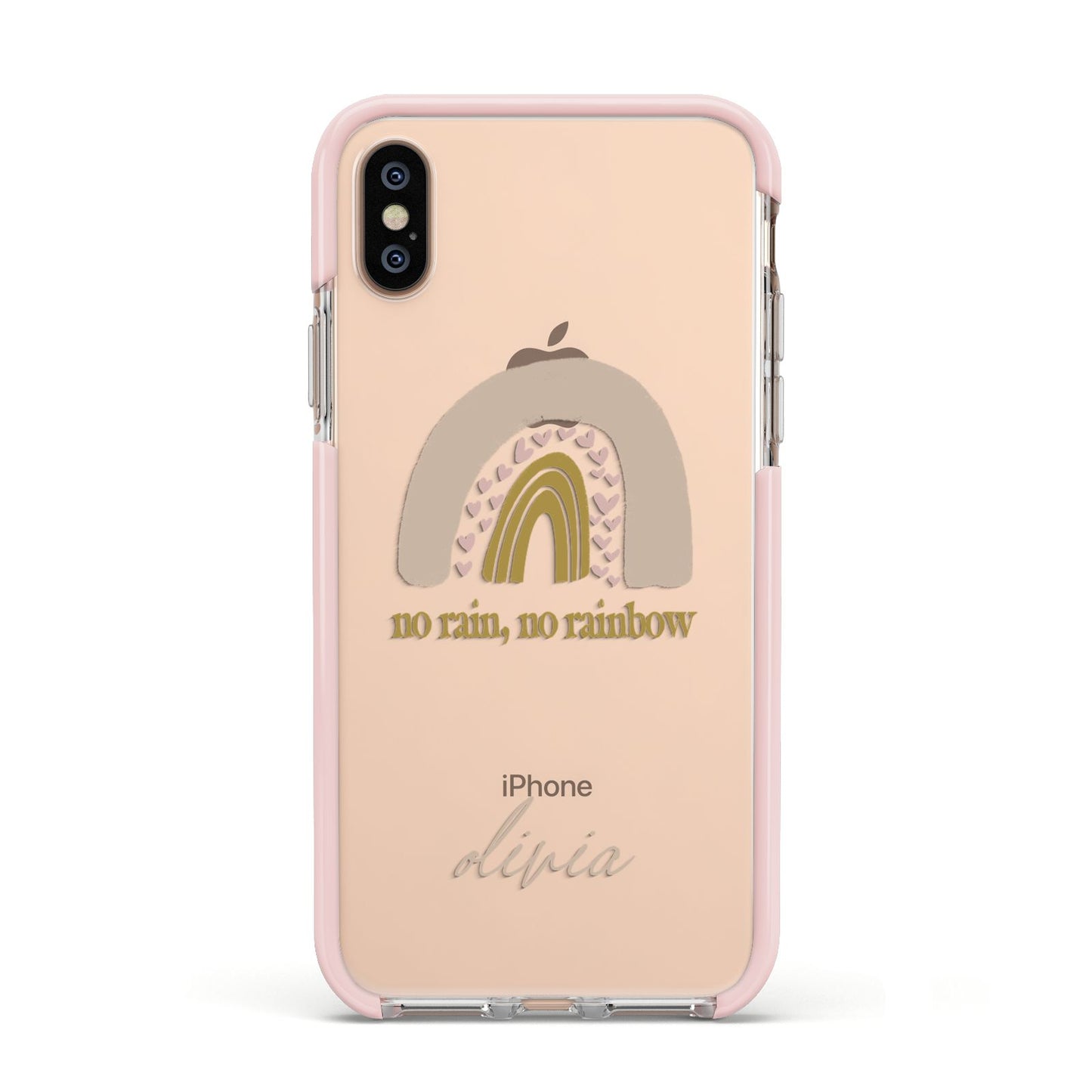 Personalised Rainbow Apple iPhone Xs Impact Case Pink Edge on Gold Phone