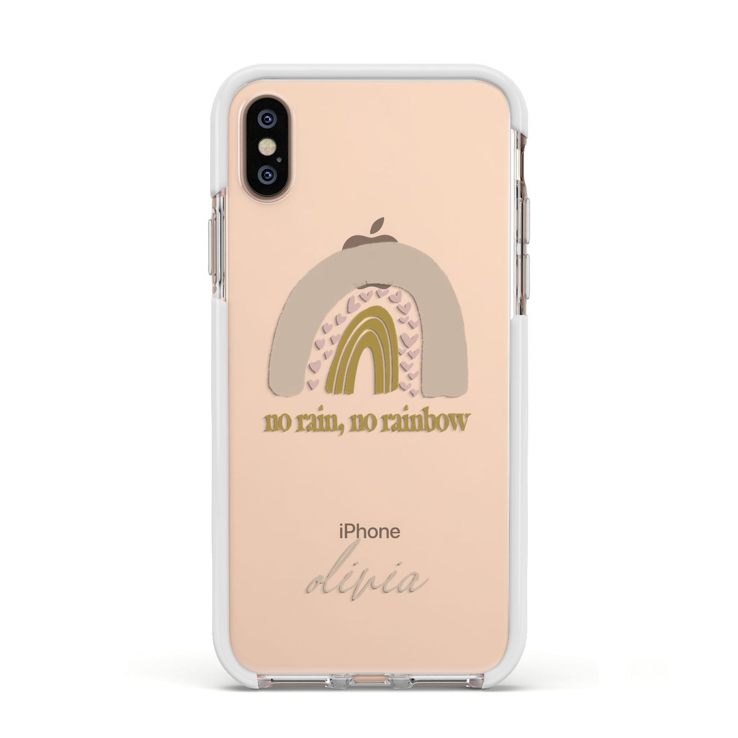 Personalised Rainbow Apple iPhone Xs Impact Case White Edge on Gold Phone