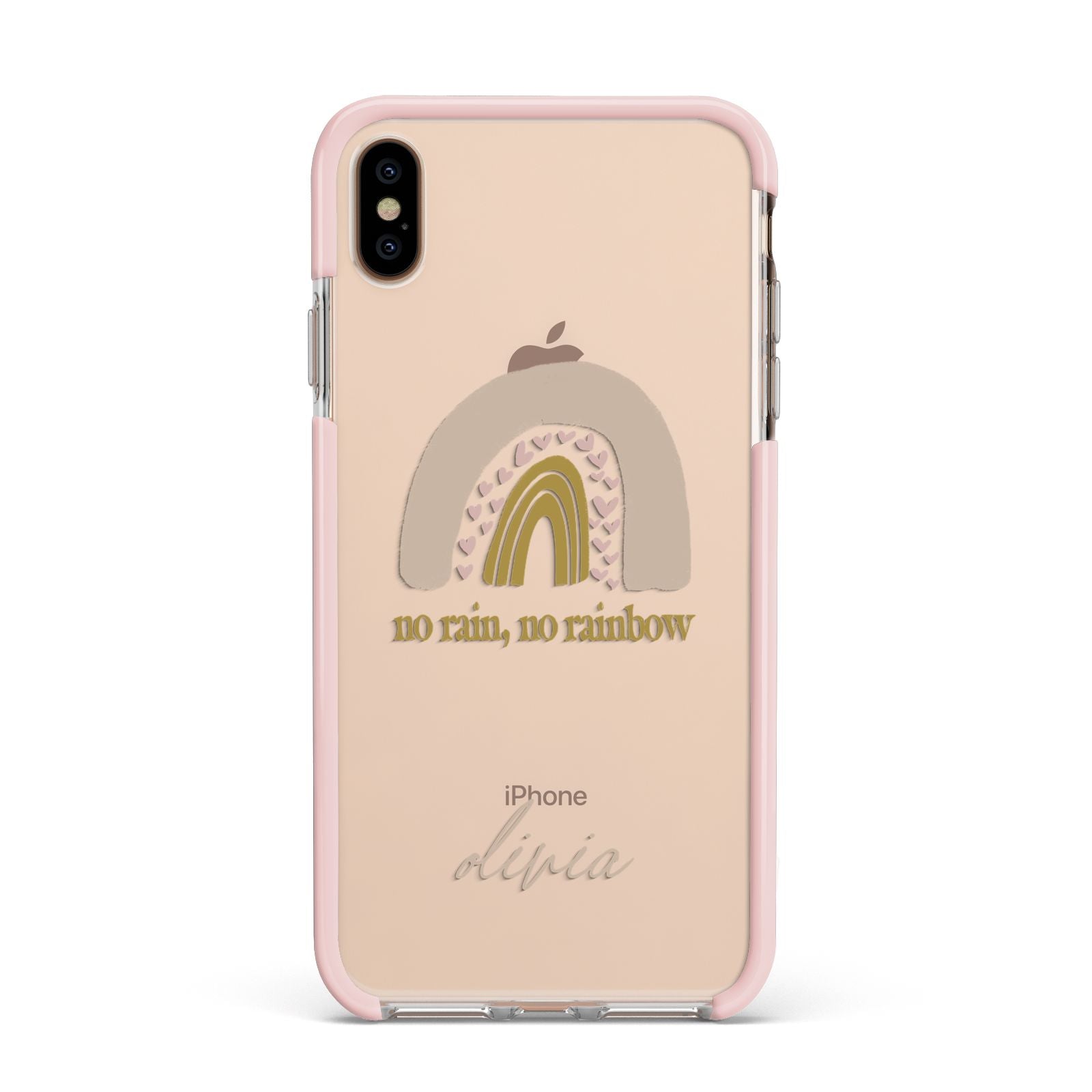 Personalised Rainbow Apple iPhone Xs Max Impact Case Pink Edge on Gold Phone