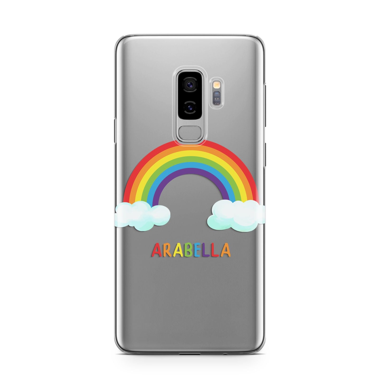 Personalised Rainbow Name Samsung Galaxy S9 Plus Case on Silver phone