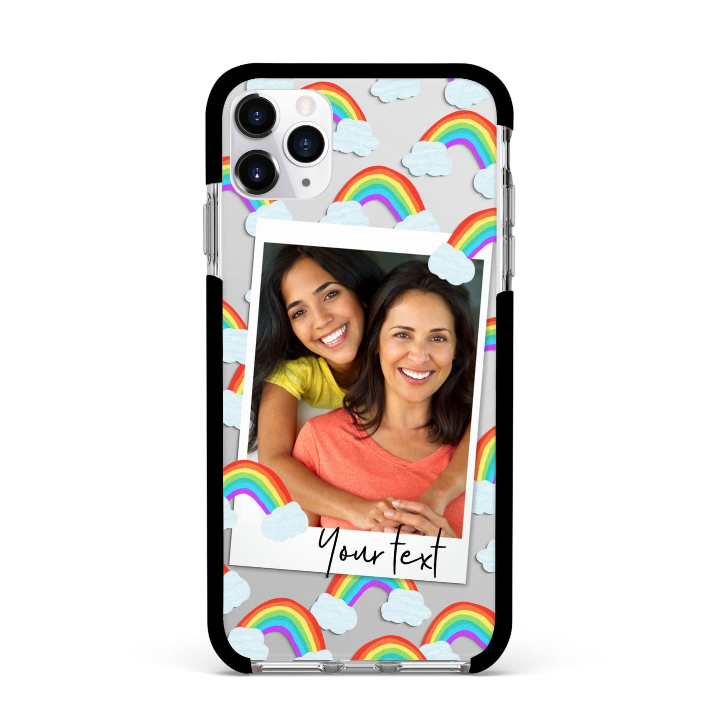 Personalised Rainbow Photo Upload Apple iPhone 11 Pro Max in Silver with Black Impact Case