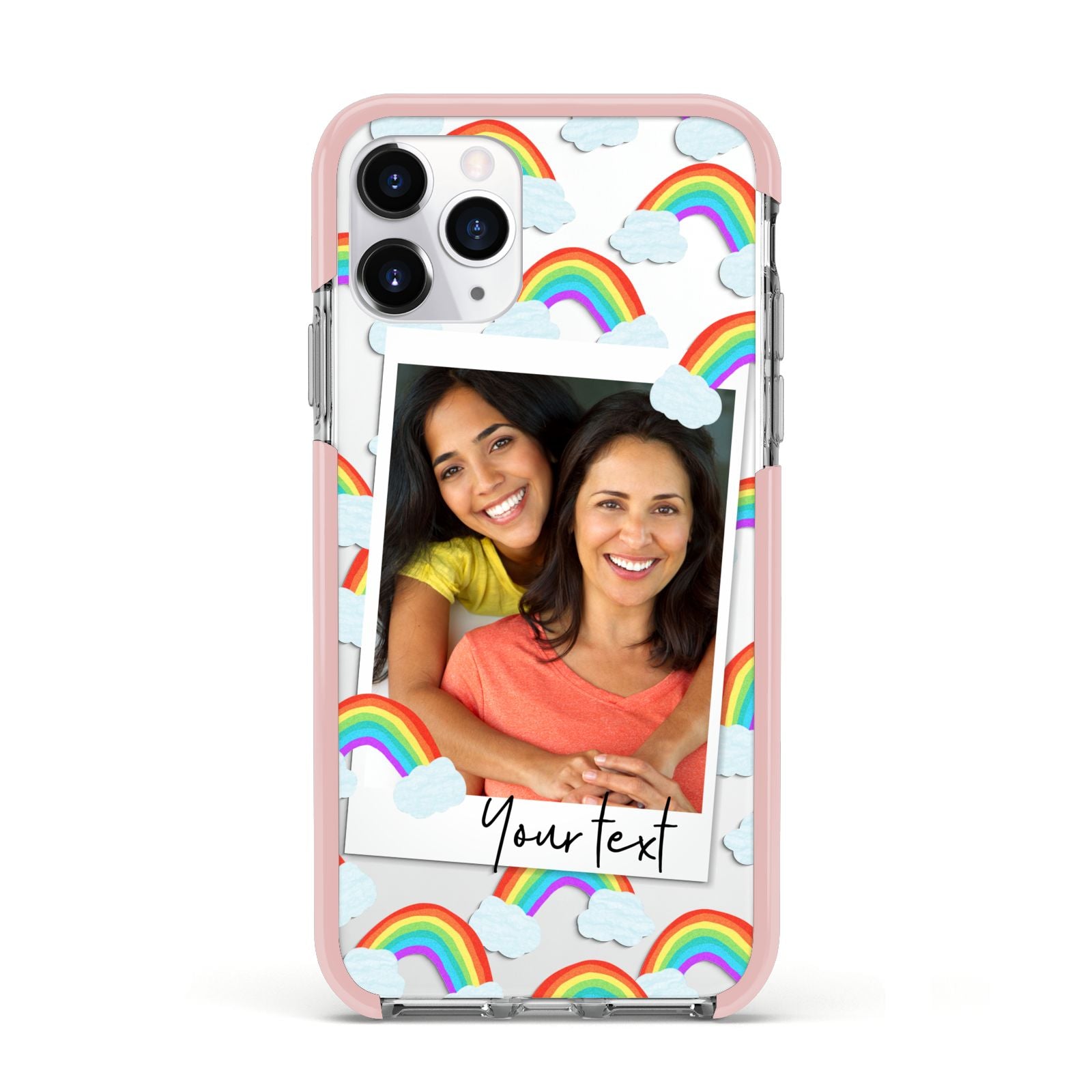 Personalised Rainbow Photo Upload Apple iPhone 11 Pro in Silver with Pink Impact Case