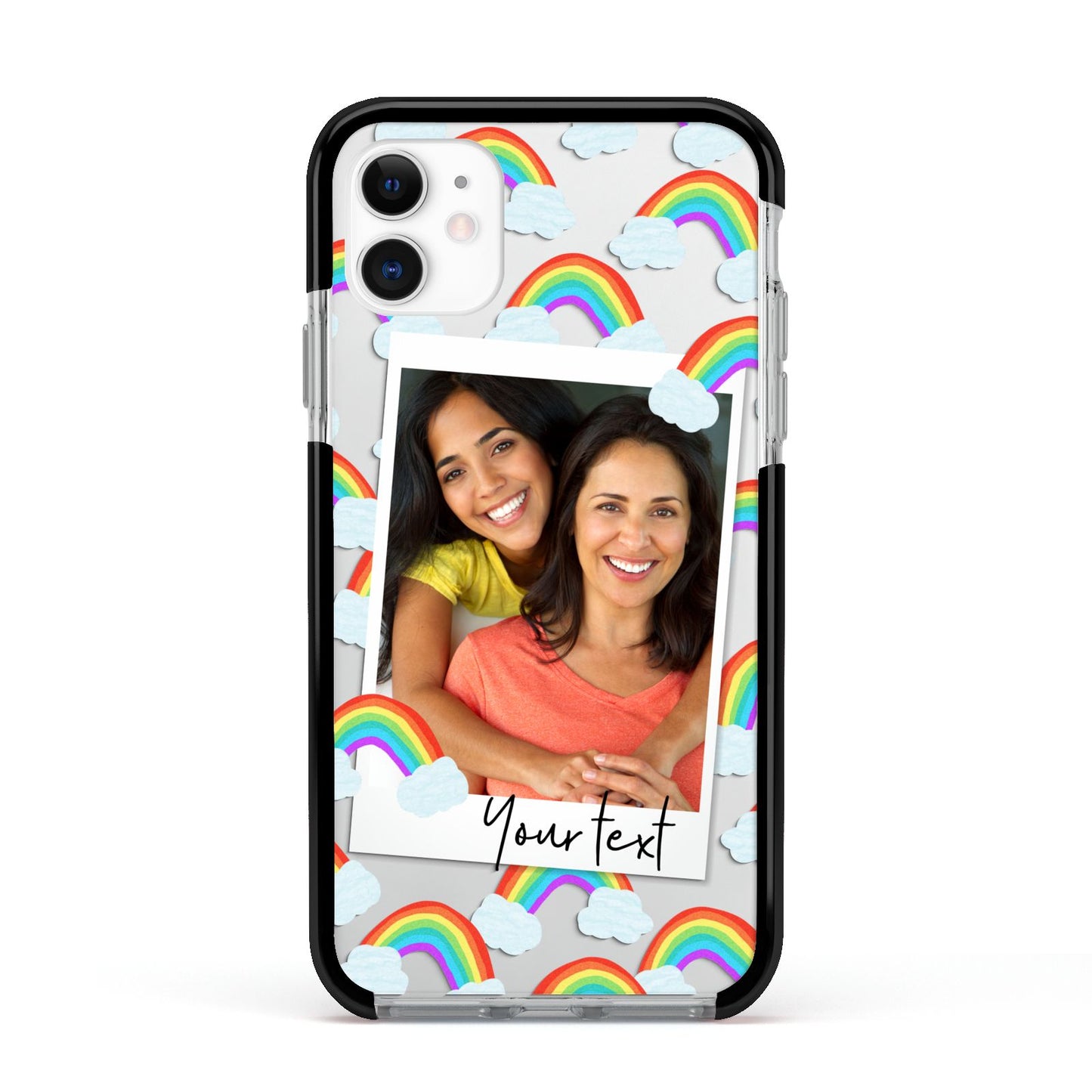 Personalised Rainbow Photo Upload Apple iPhone 11 in White with Black Impact Case