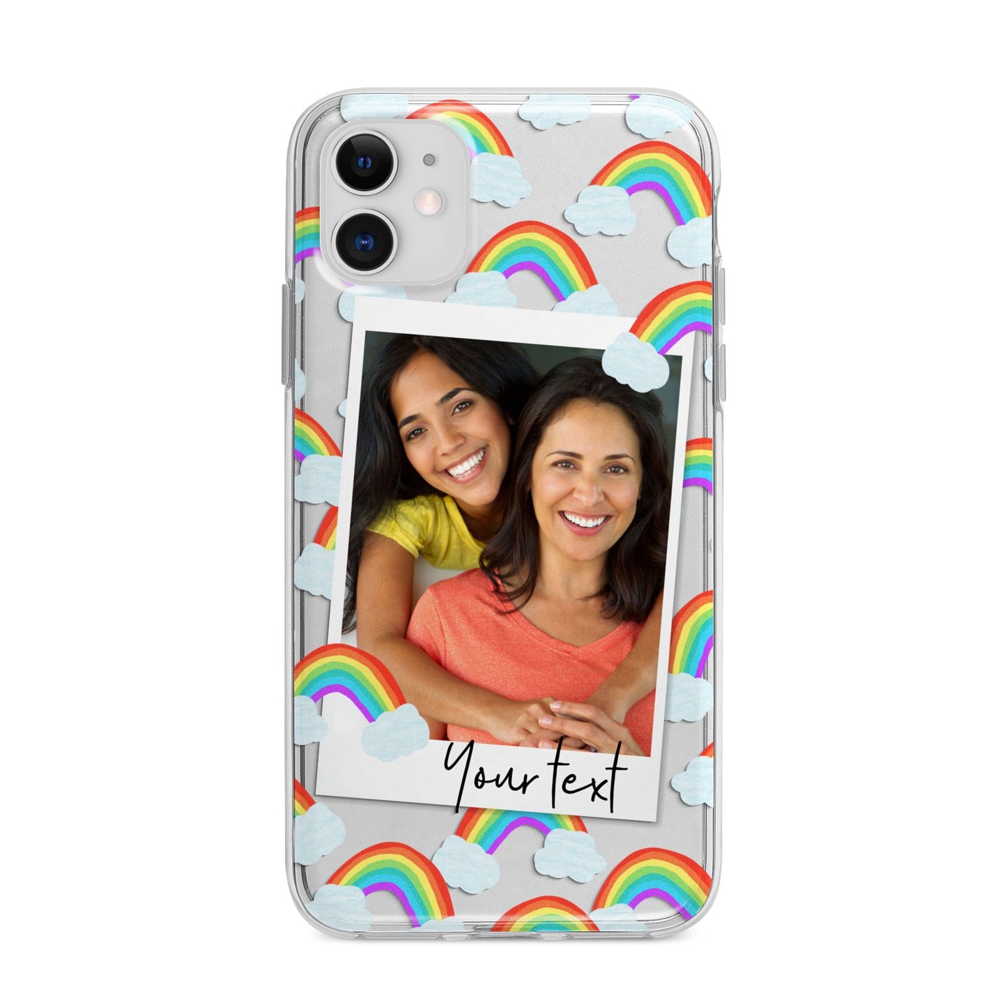 Personalised Rainbow Photo Upload Apple iPhone 11 in White with Bumper Case