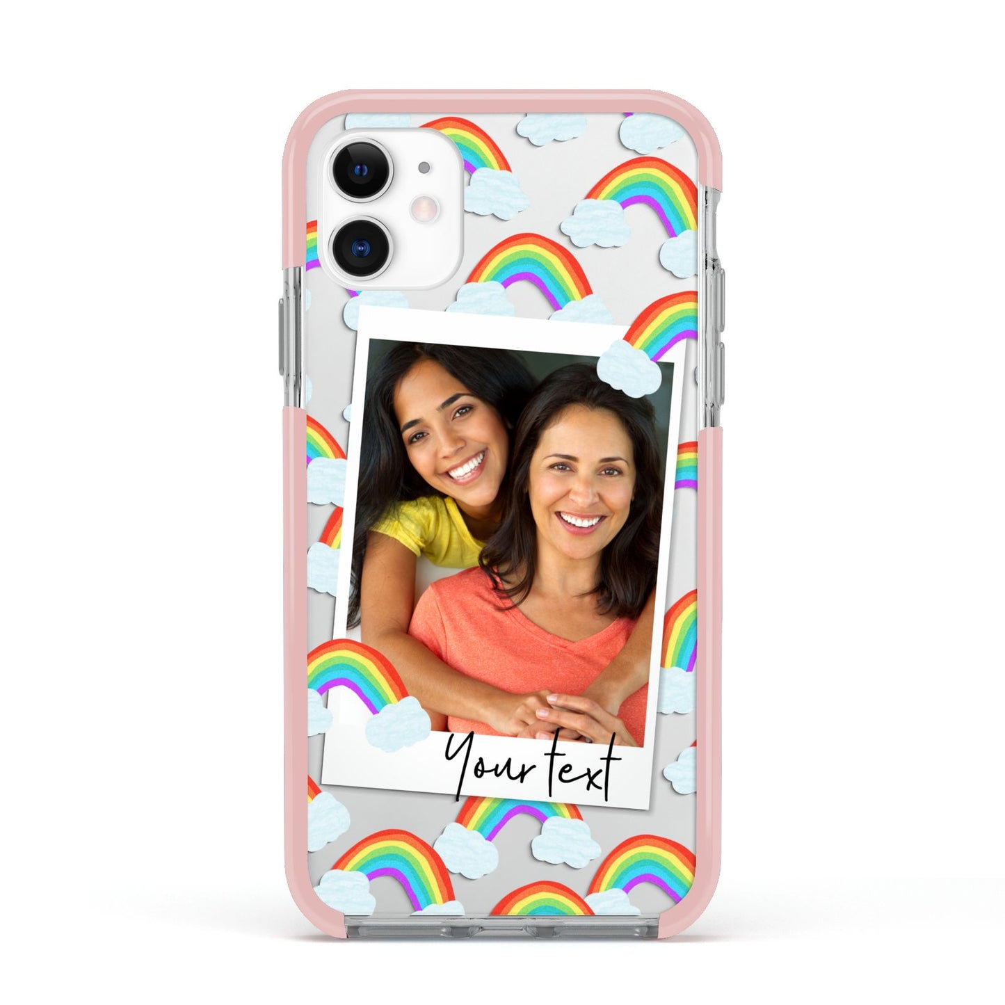 Personalised Rainbow Photo Upload Apple iPhone 11 in White with Pink Impact Case