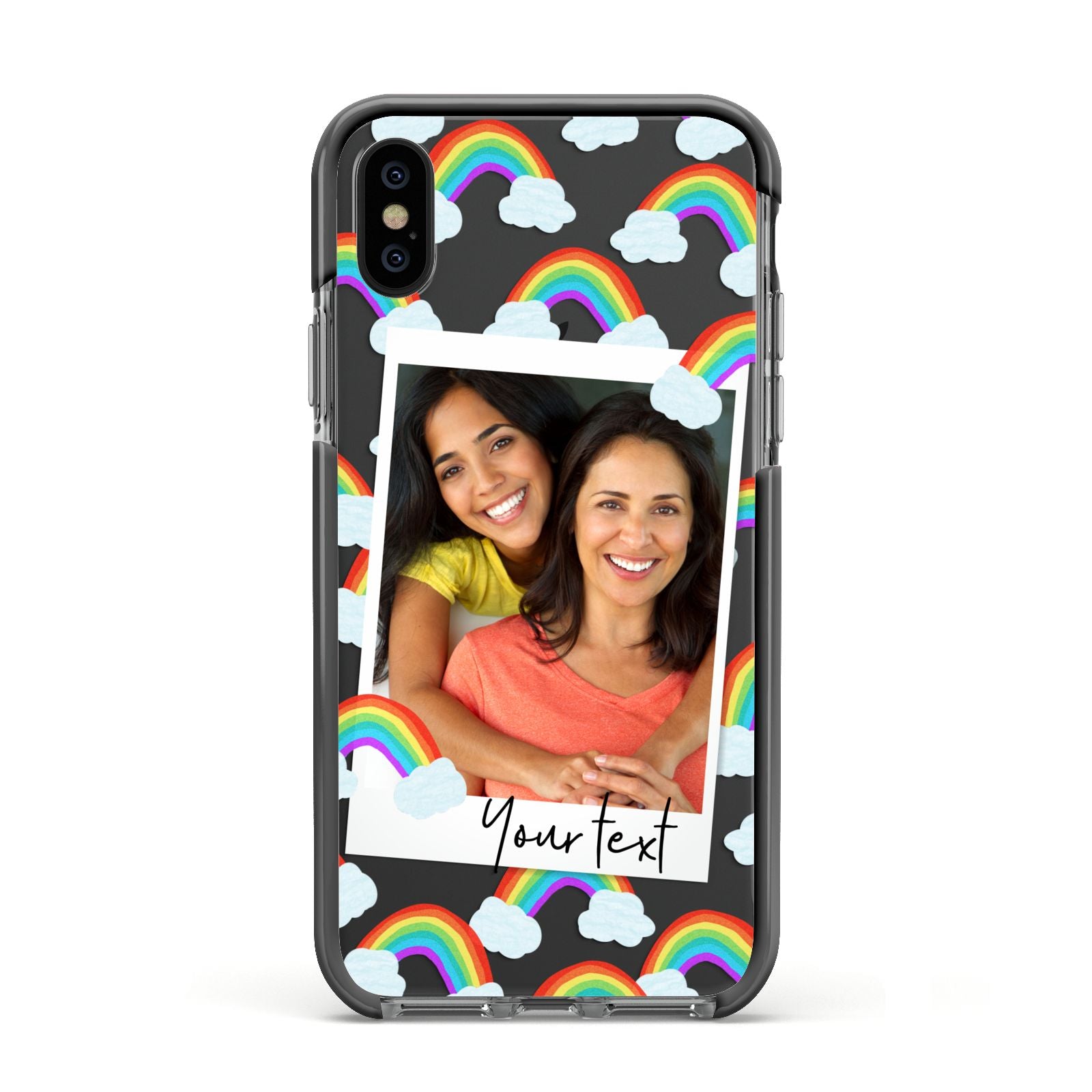 Personalised Rainbow Photo Upload Apple iPhone Xs Impact Case Black Edge on Black Phone