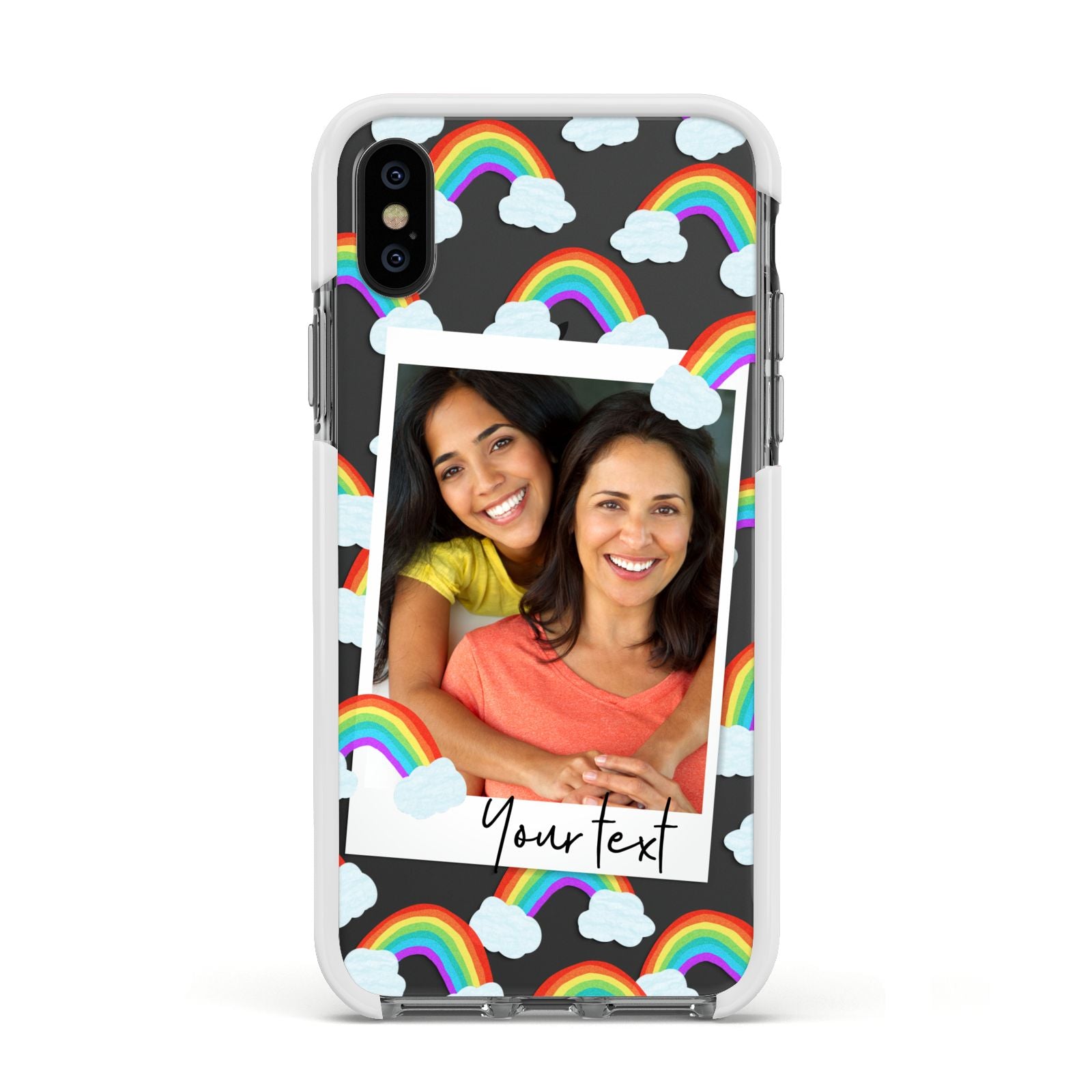 Personalised Rainbow Photo Upload Apple iPhone Xs Impact Case White Edge on Black Phone