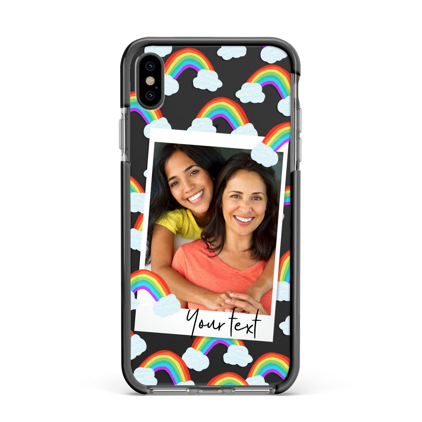 Personalised Rainbow Photo Upload Apple iPhone Xs Max Impact Case Black Edge on Black Phone