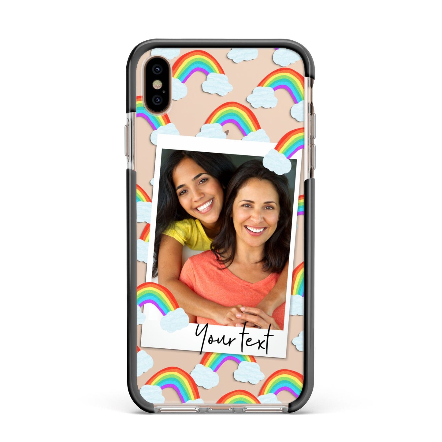 Personalised Rainbow Photo Upload Apple iPhone Xs Max Impact Case Black Edge on Gold Phone