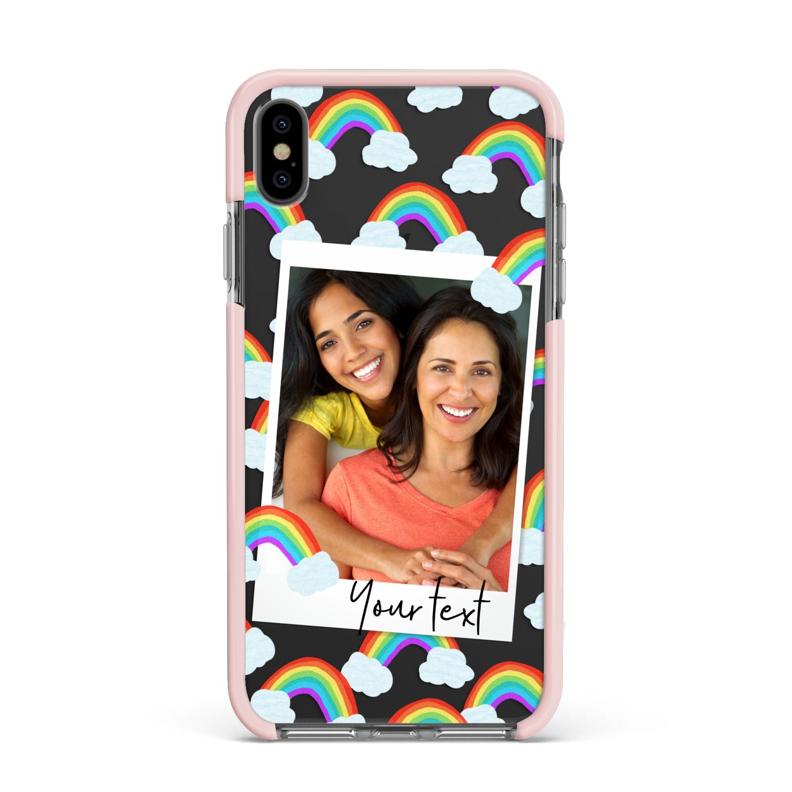 Personalised Rainbow Photo Upload Apple iPhone Xs Max Impact Case Pink Edge on Black Phone