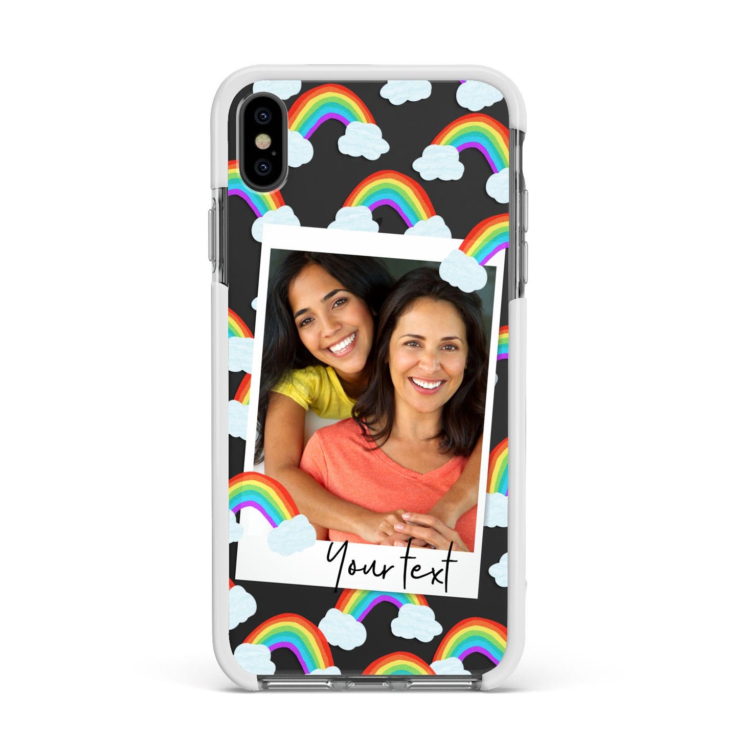 Personalised Rainbow Photo Upload Apple iPhone Xs Max Impact Case White Edge on Black Phone