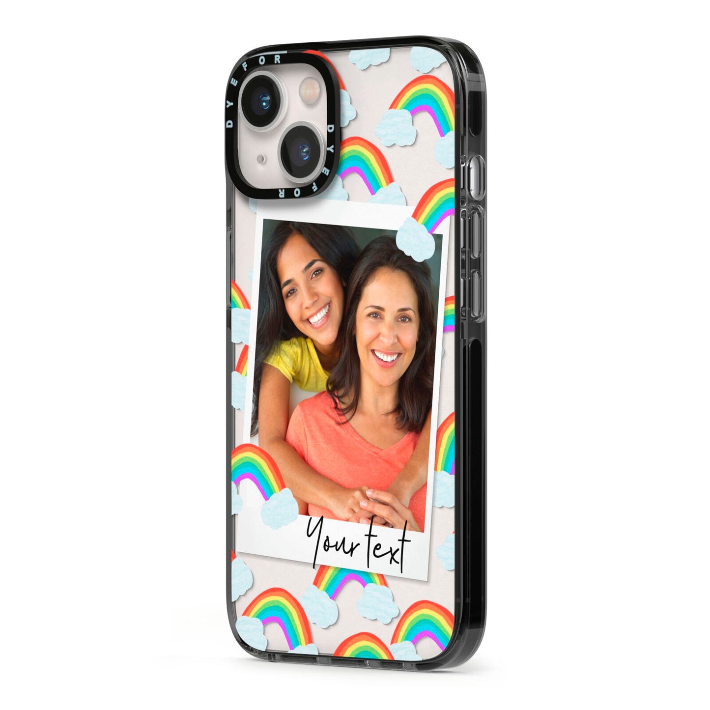 Personalised Rainbow Photo Upload iPhone 13 Black Impact Case Side Angle on Silver phone