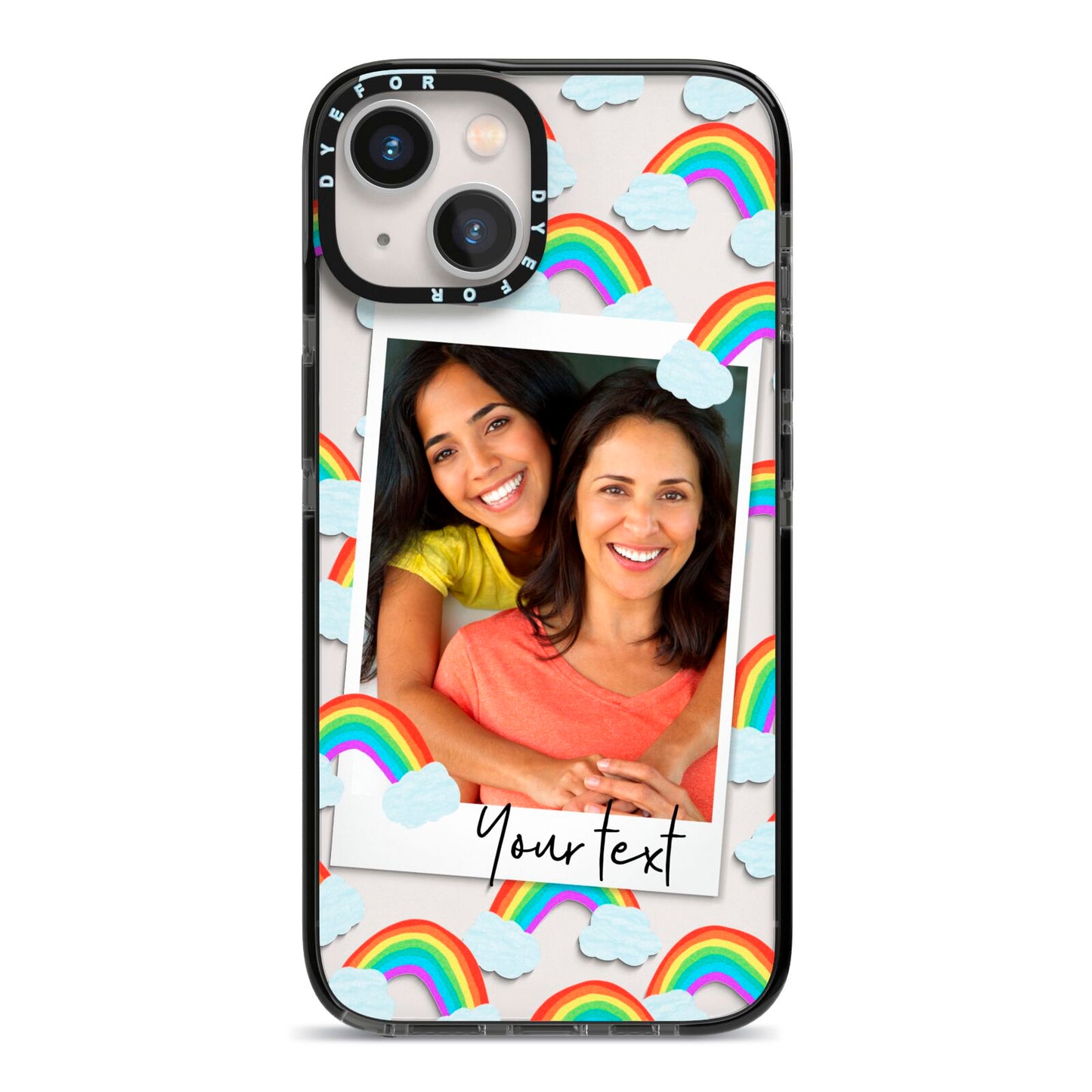 Personalised Rainbow Photo Upload iPhone 13 Black Impact Case on Silver phone