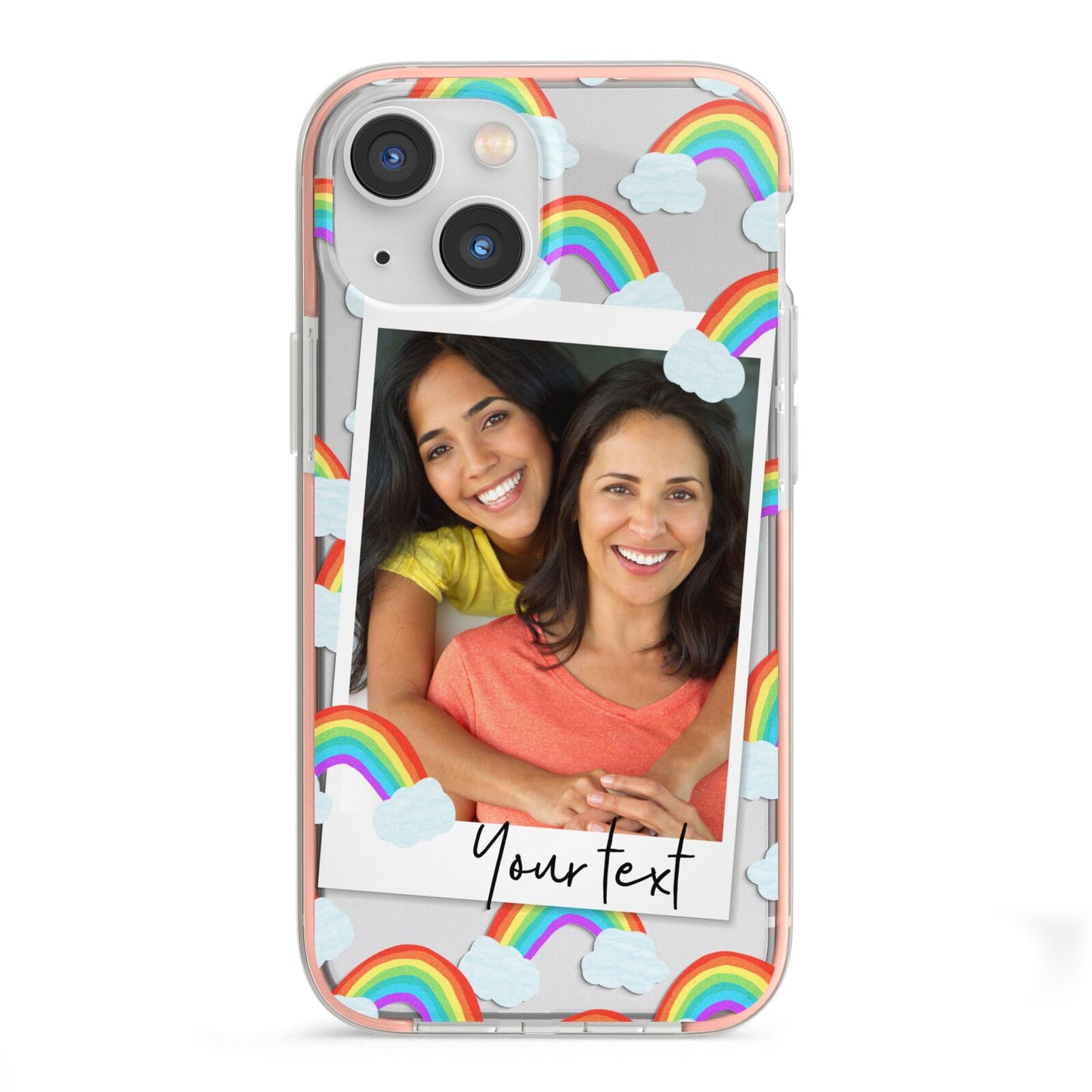 Personalised Rainbow Photo Upload iPhone 13 Mini TPU Impact Case with Pink Edges