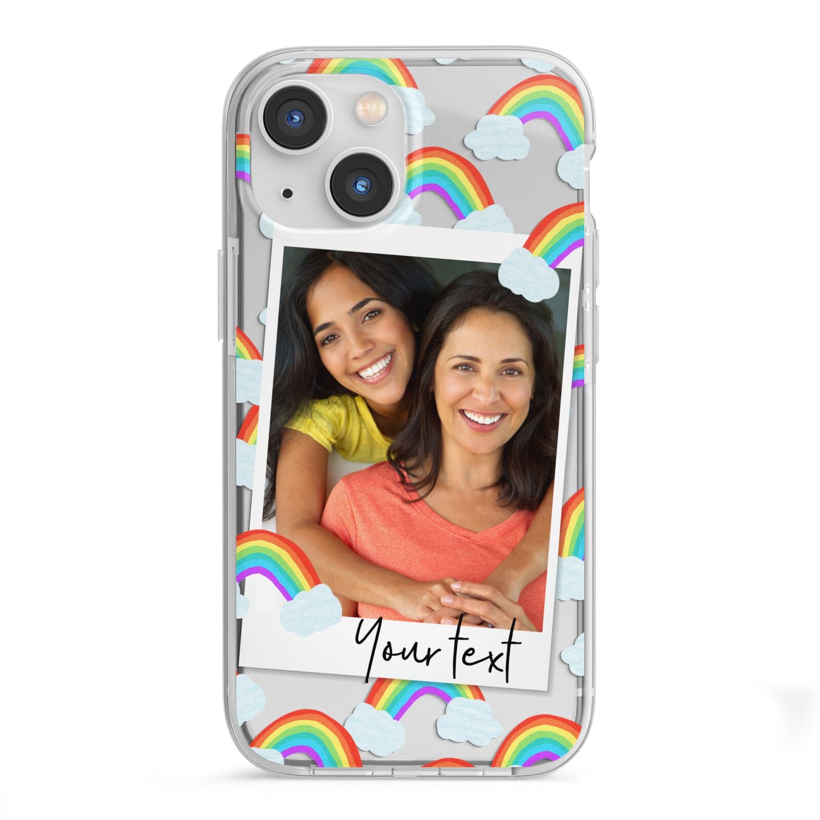 Personalised Rainbow Photo Upload iPhone 13 Mini TPU Impact Case with White Edges